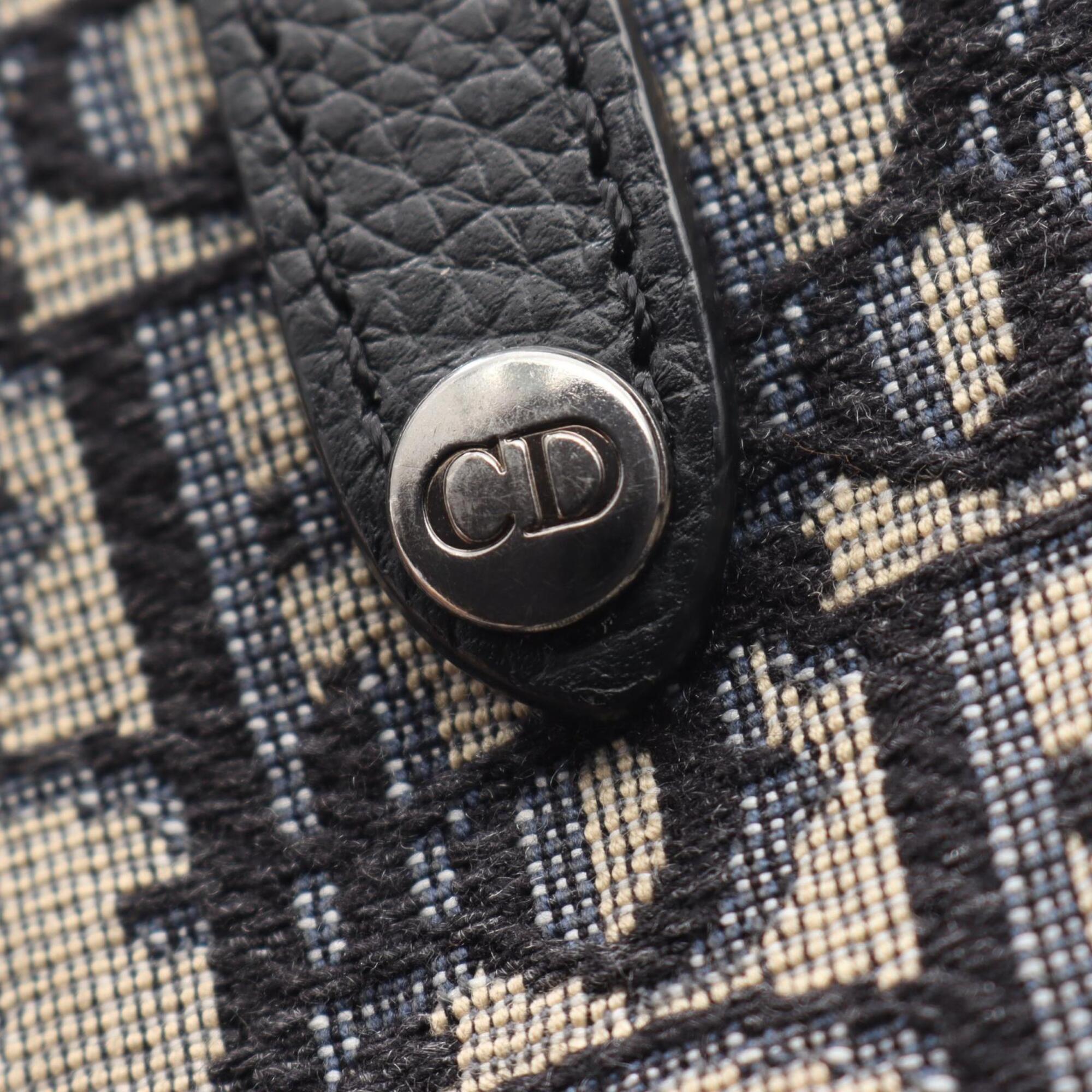 Christian Dior Black Ivory Navy Jacquard Leather Handbag Saddle Bag Shoulder Bag (Pre-Owned)