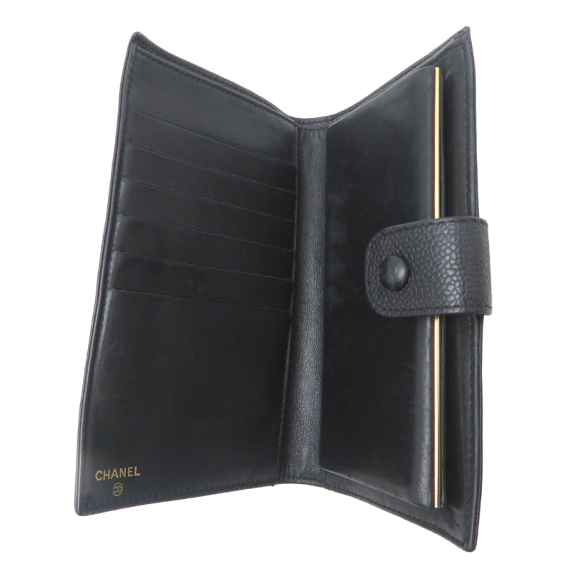 Chanel Black Grained Calfskin Long Wallet (Bi-Fold) (Pre-Owned)