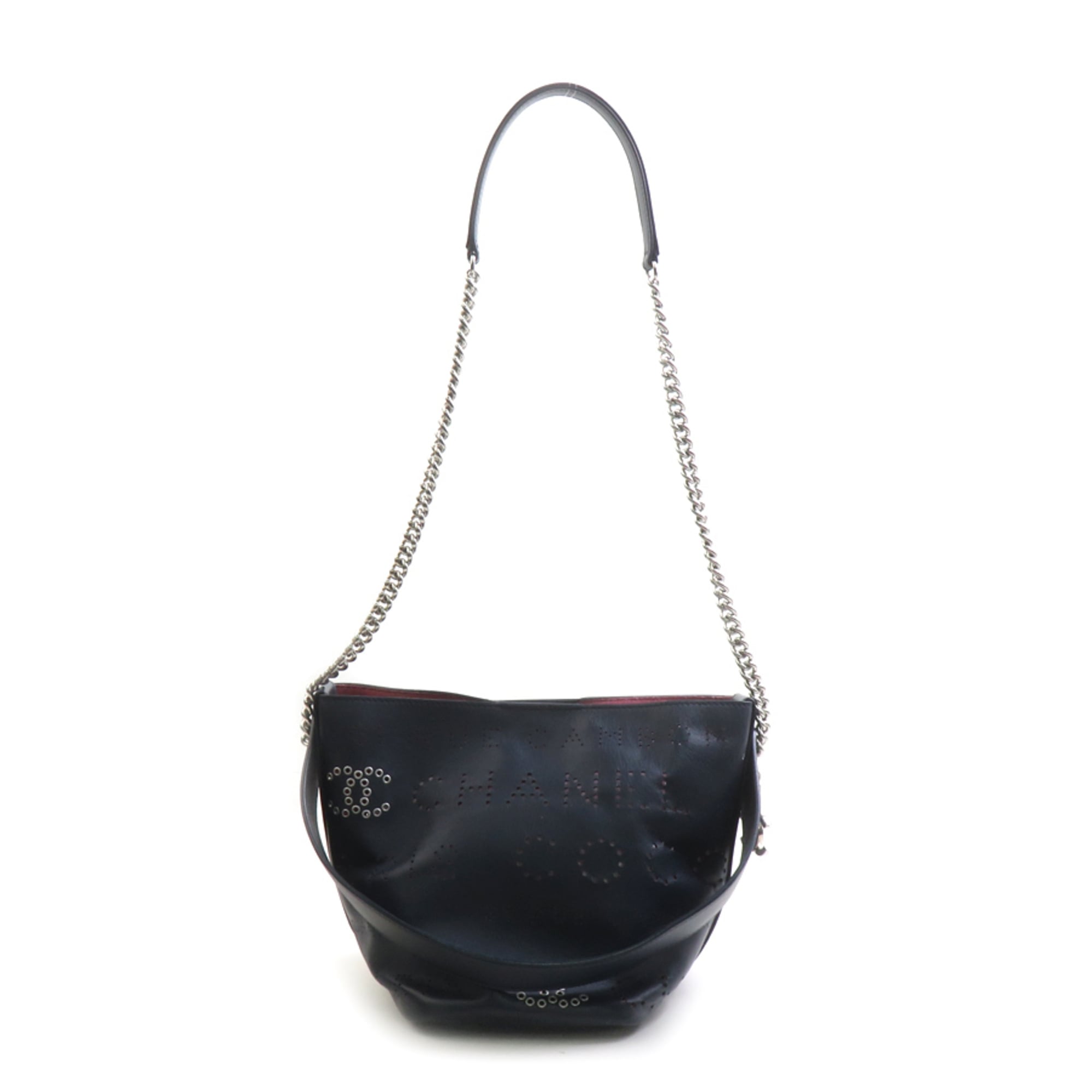 Chanel Navy Leather Handbag Shoulder Bag (Pre-Owned)