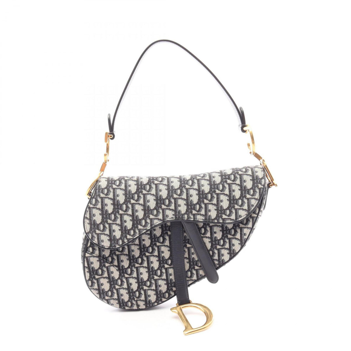 Christian Dior Beige Navy Canvas Handbag Saddle Bag (Pre-Owned)