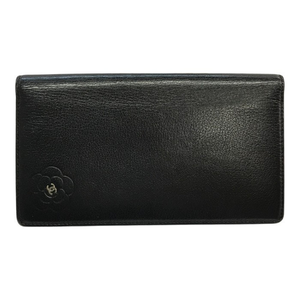Chanel Camellia Black Leather Long Wallet (Bi-Fold) (Pre-Owned)