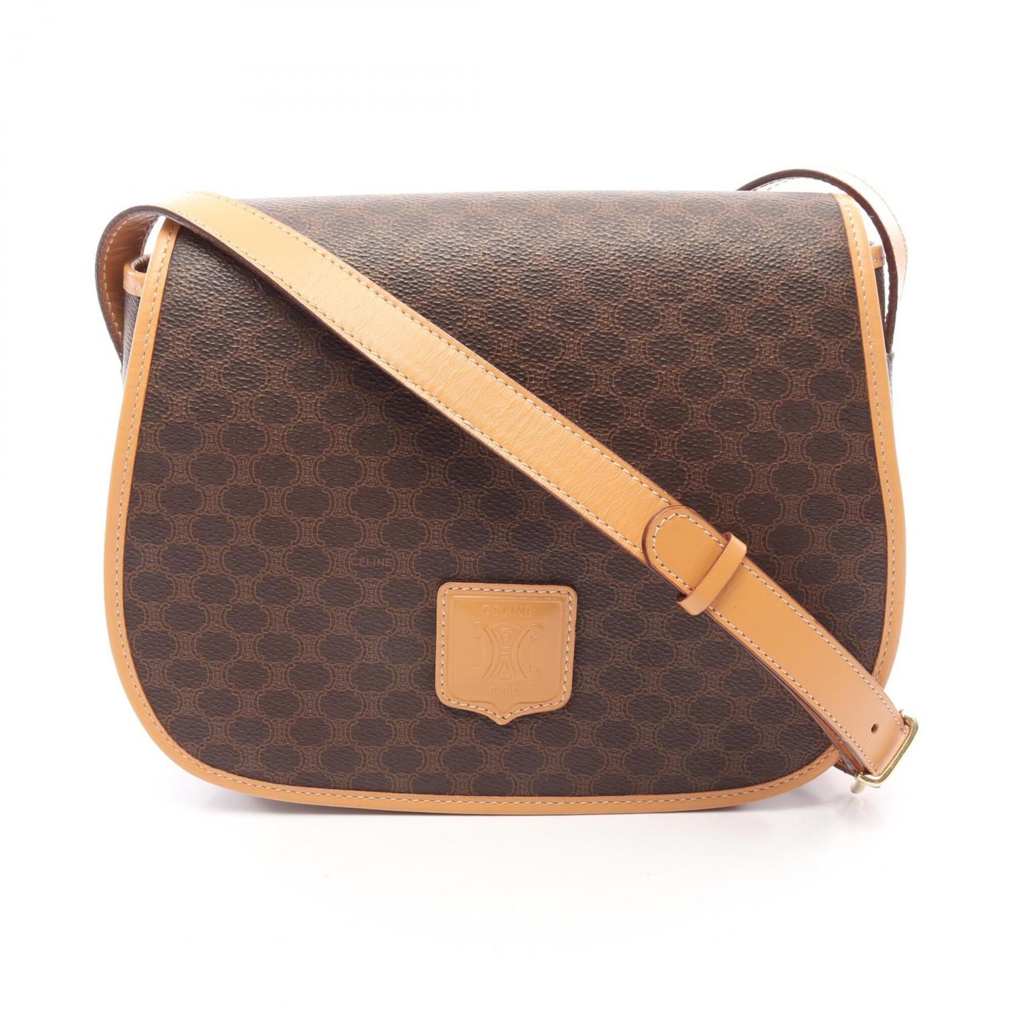 Celine Brown Coated Canvas Leather Handbag Shoulder Bag (Pre-Owned)