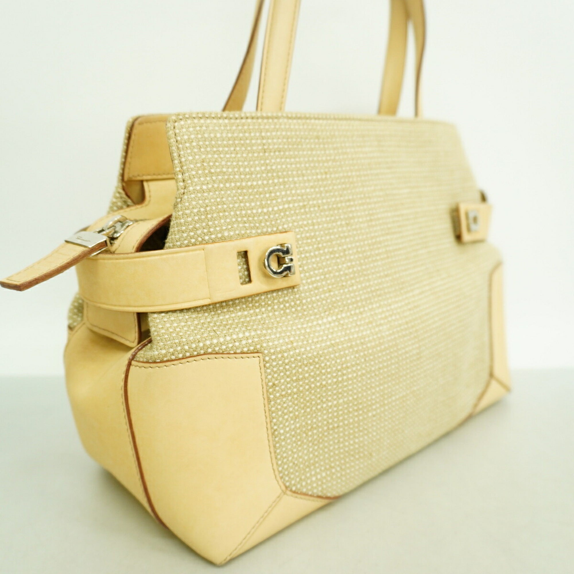 Salvatore Ferragamo Beige Canvas Handbag (Pre-Owned)