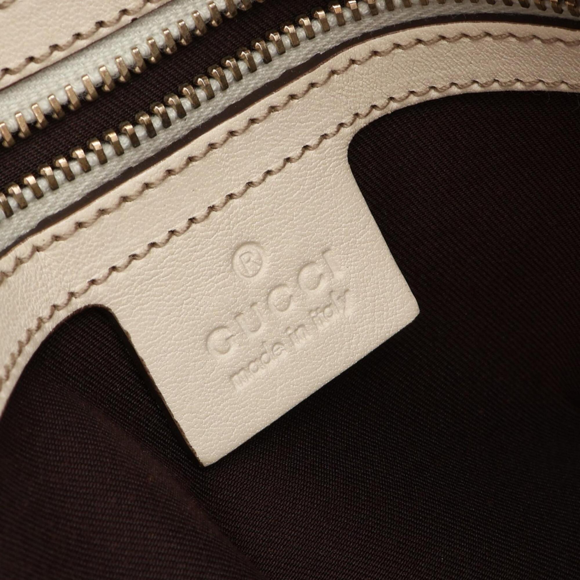 Gucci Beige White Canvas Leather Handbag Shoulder Bag (Pre-Owned)