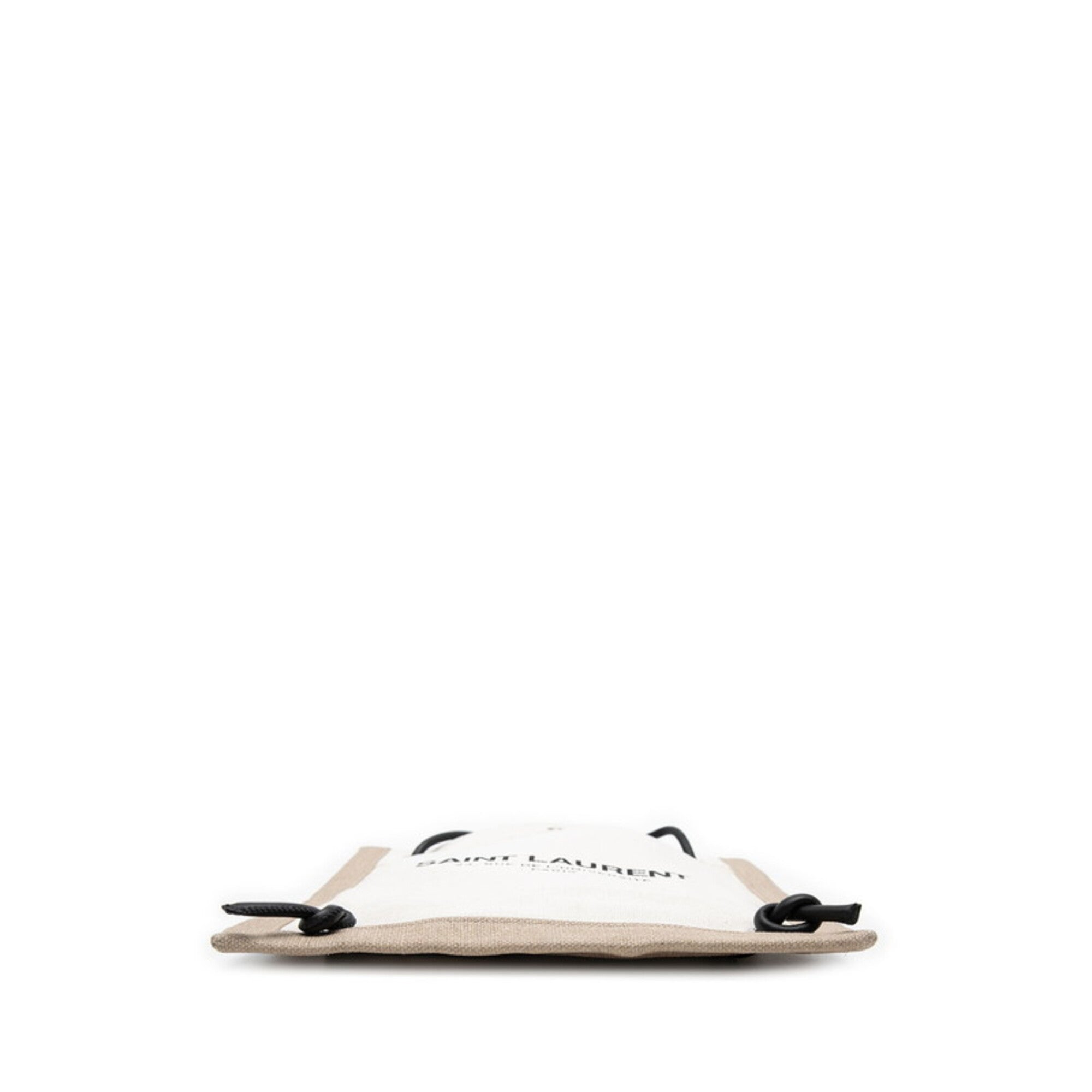 Saint Laurent Beige Black Canvas Leather Shoulder Bag (Pre-Owned)