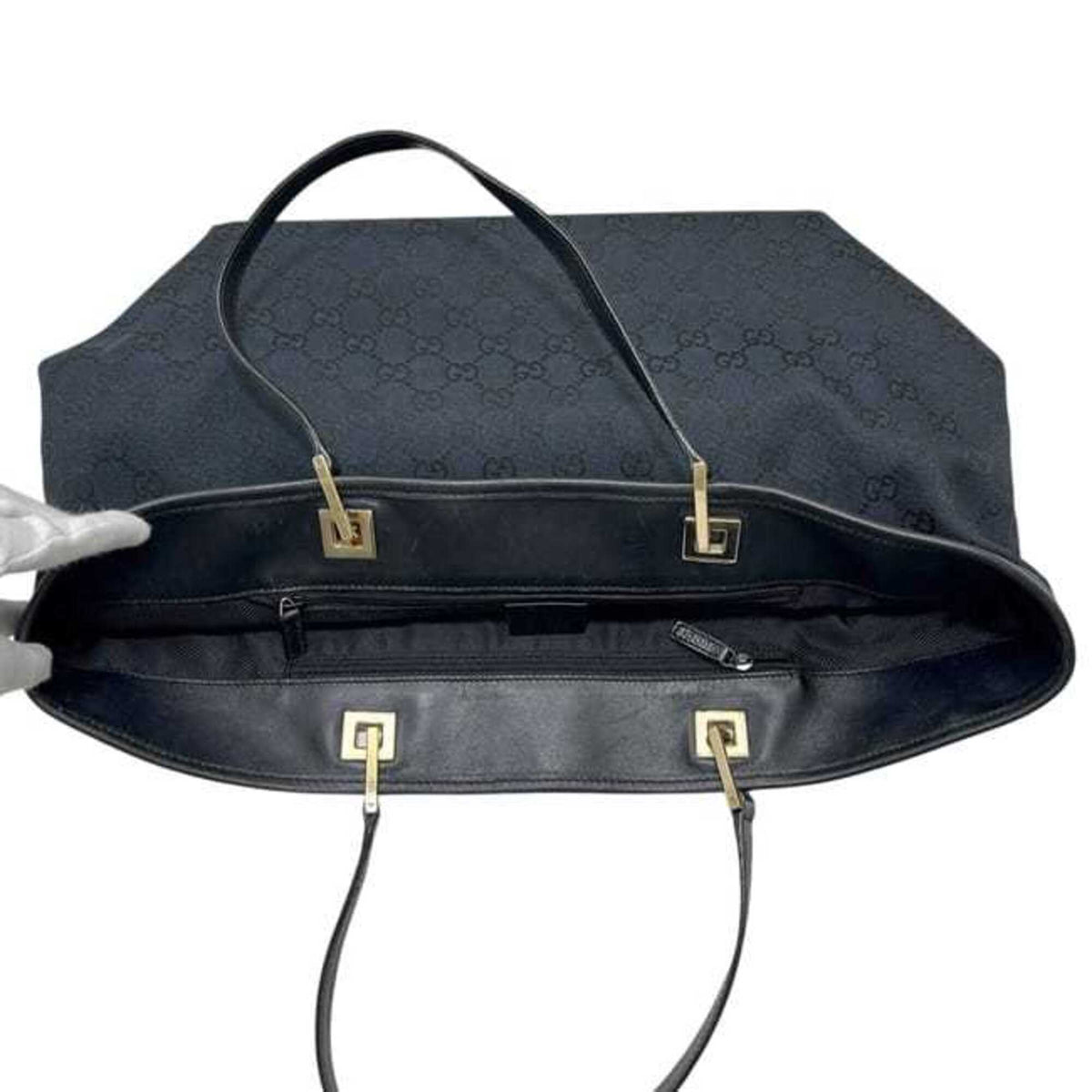 Gucci Black Gg Canvas Leather Tote Bag (Pre-Owned)