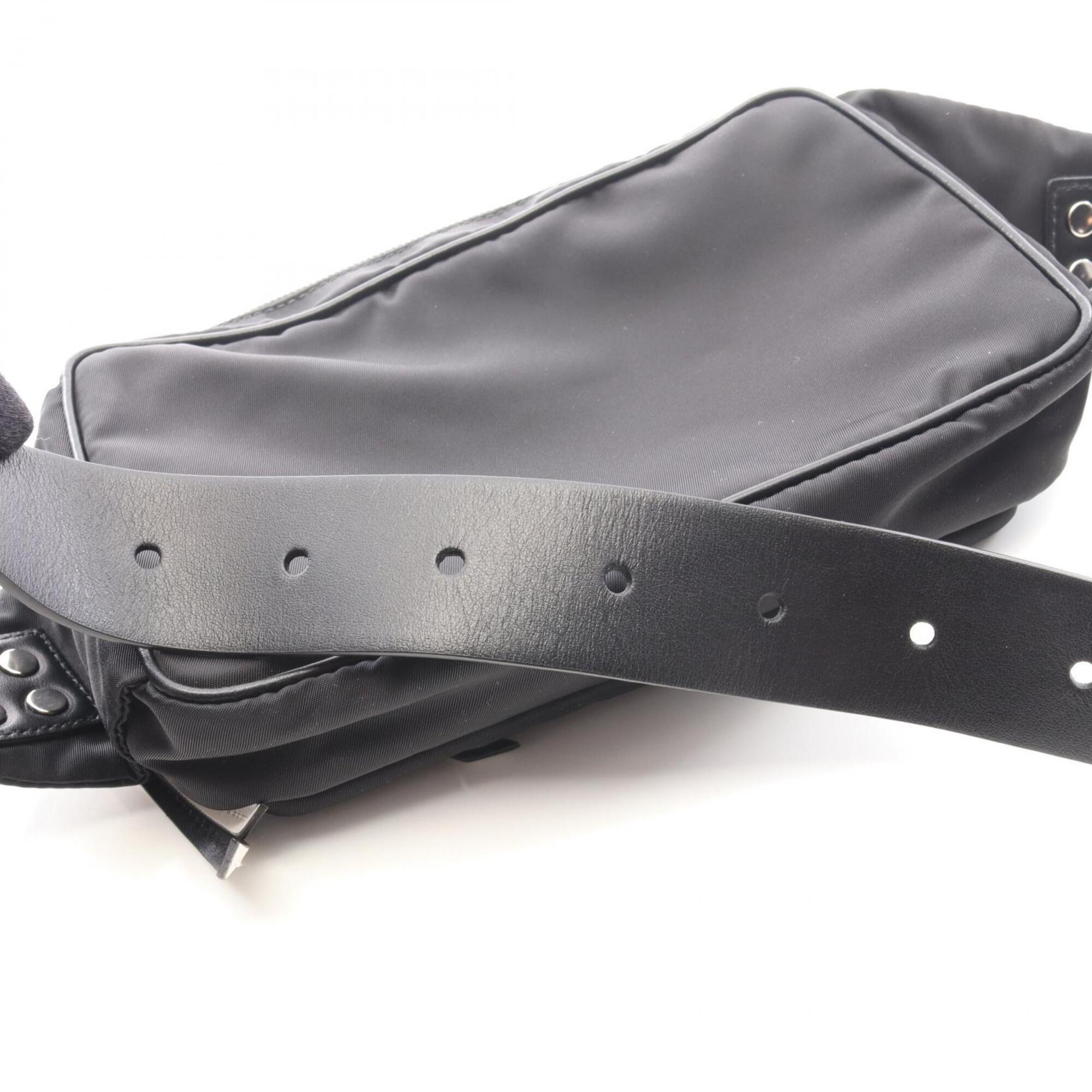 Prada Black White Nylon Leather Fanny Pack Handbag (Pre-Owned)