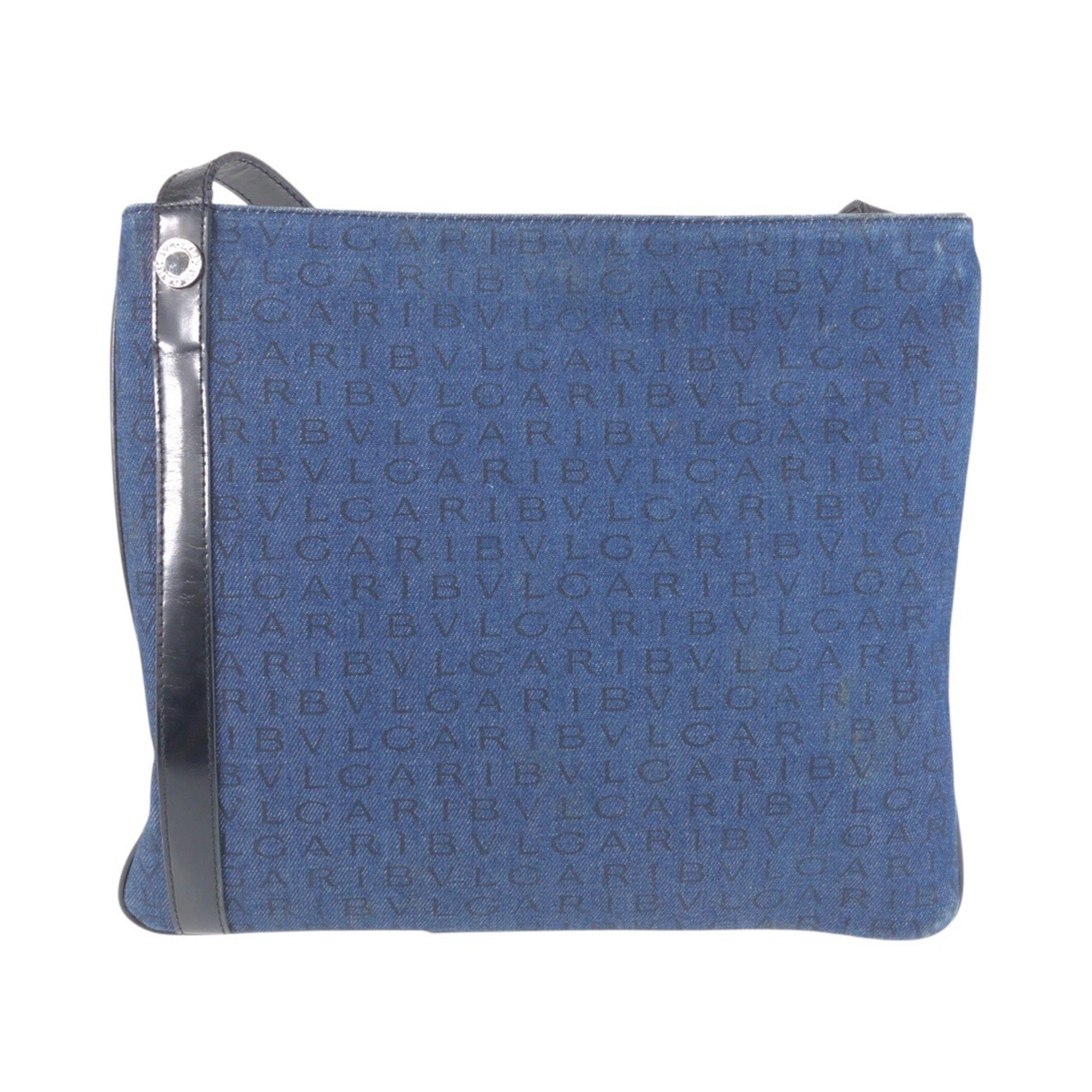 Bvlgari Black Blue Canvas Leather Messenger Bag Shoulder Bag (Pre-Owned)