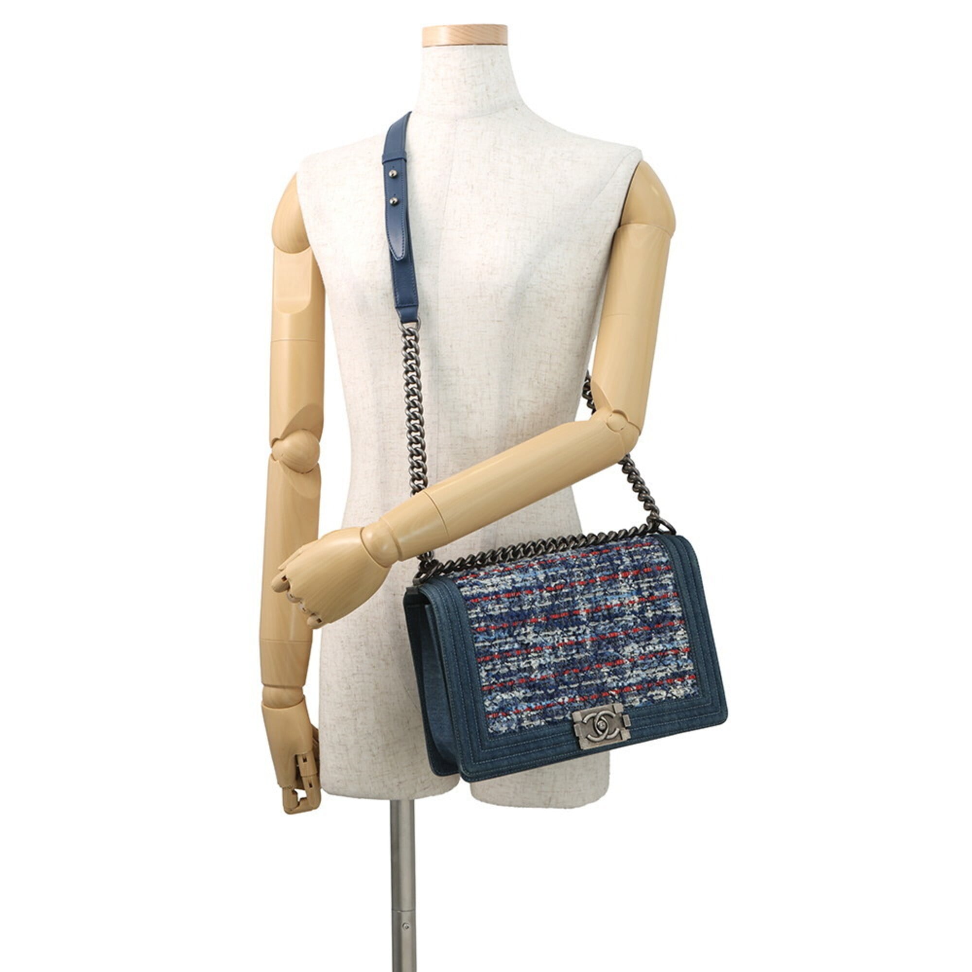 Chanel Denim Blue Denim Tweed Leather Handbag Shoulder Bag (Pre-Owned)