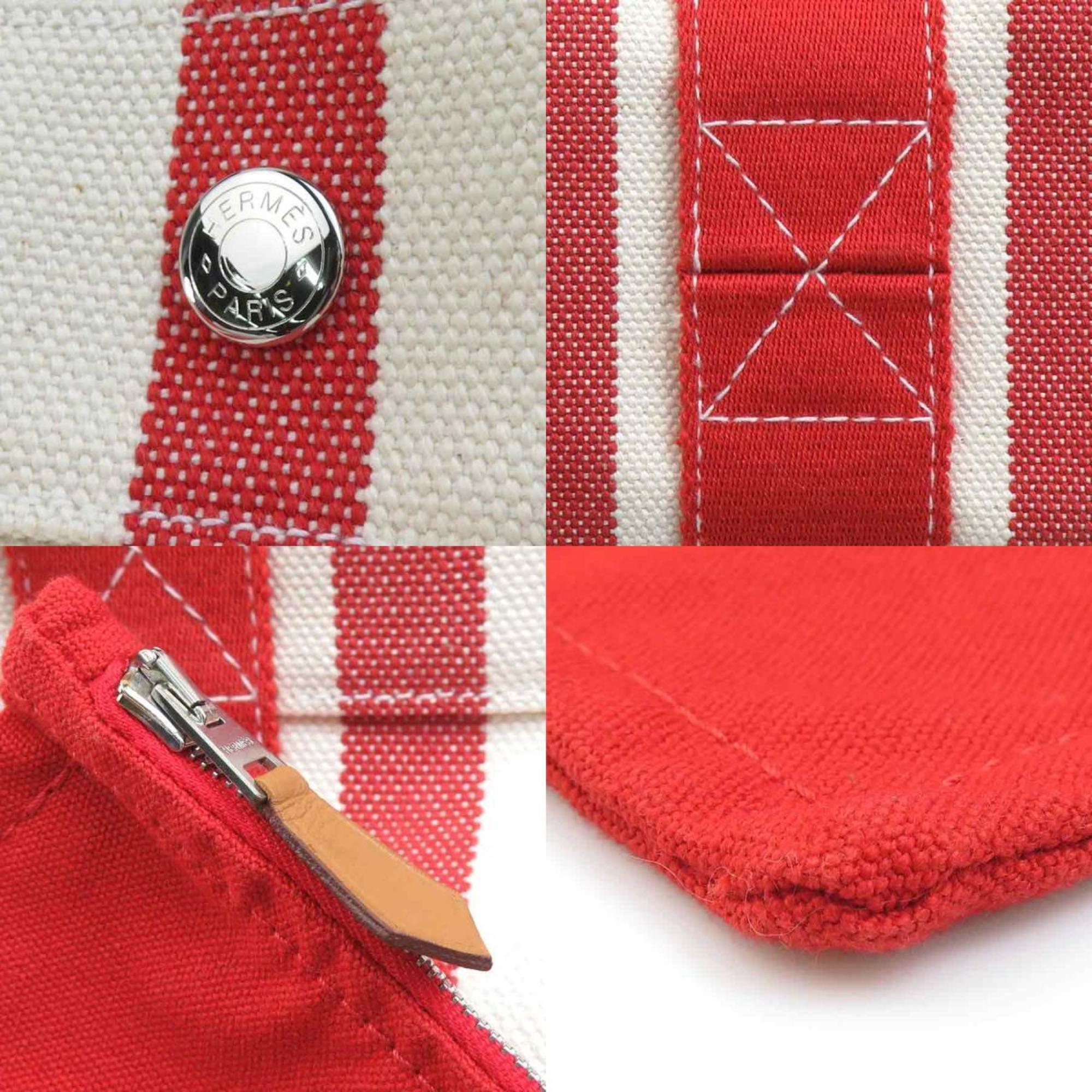 Hermes Ivory Red Color Cotton Handbag Tote Bag (Pre-Owned)