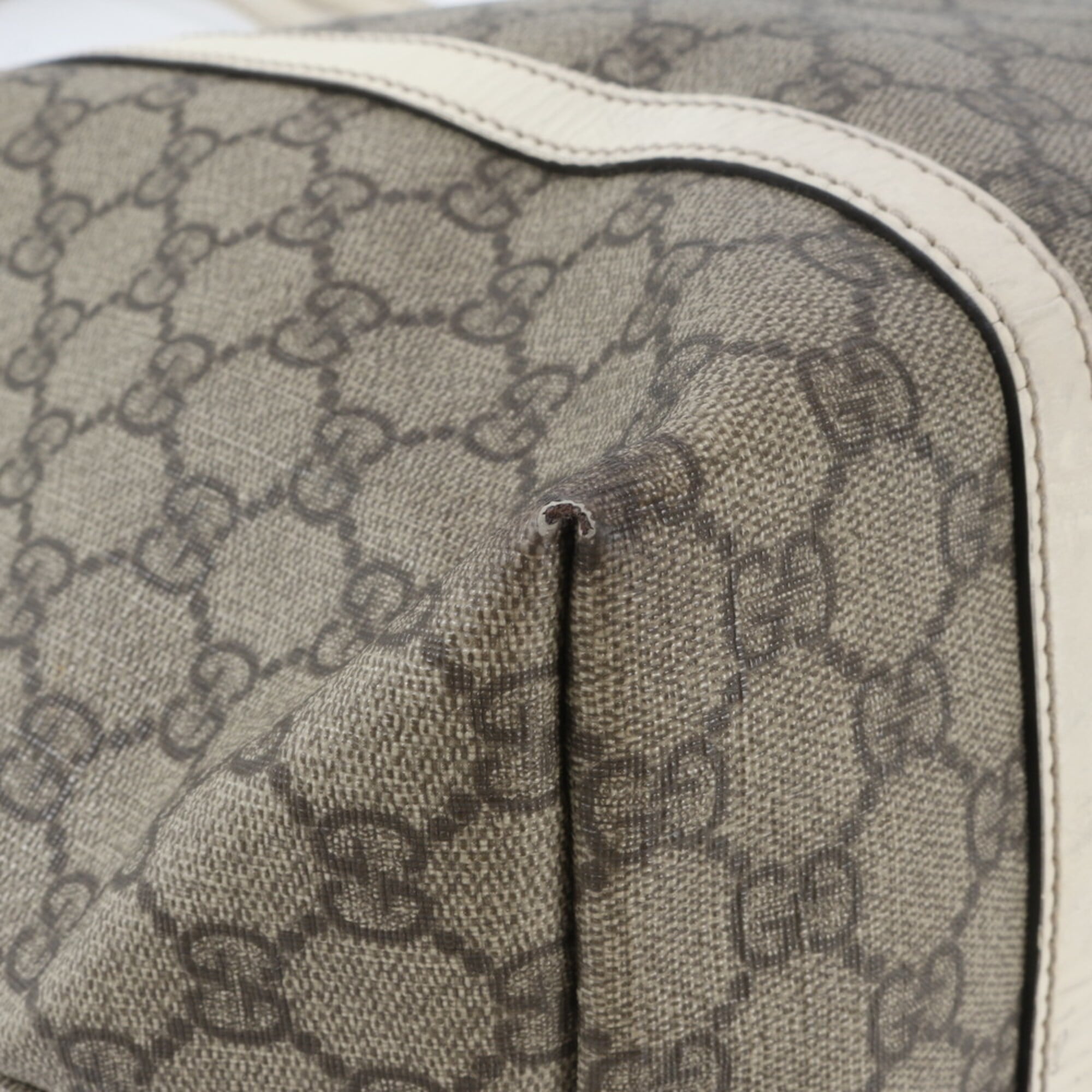 Gucci Beige Leather Coated Canvas Handbag Shoulder Bag Tote Bag (Pre-Owned)