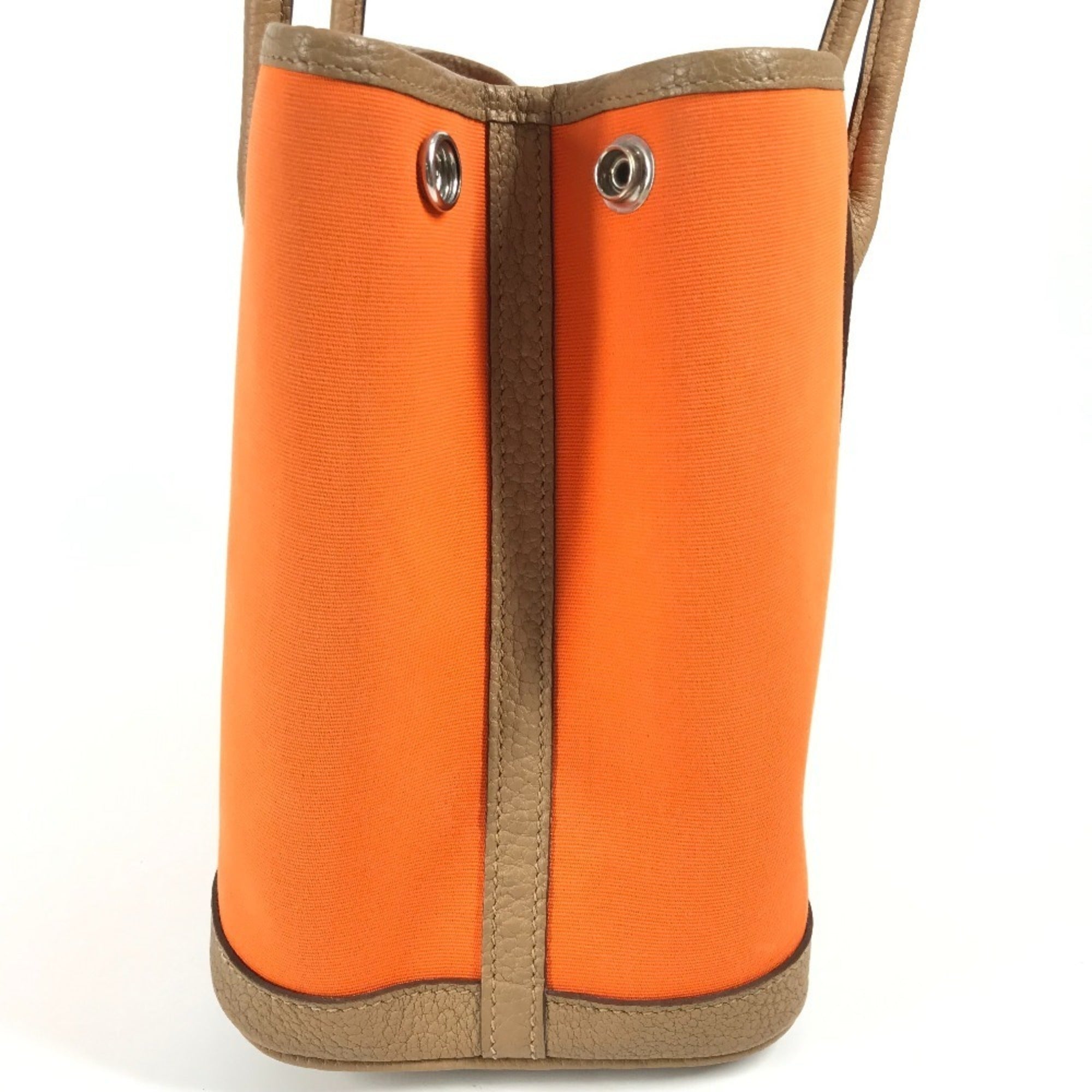Hermes Garden Brown Orange Toile Officier Negonda Leather Handbag Tote Bag (Pre-Owned)