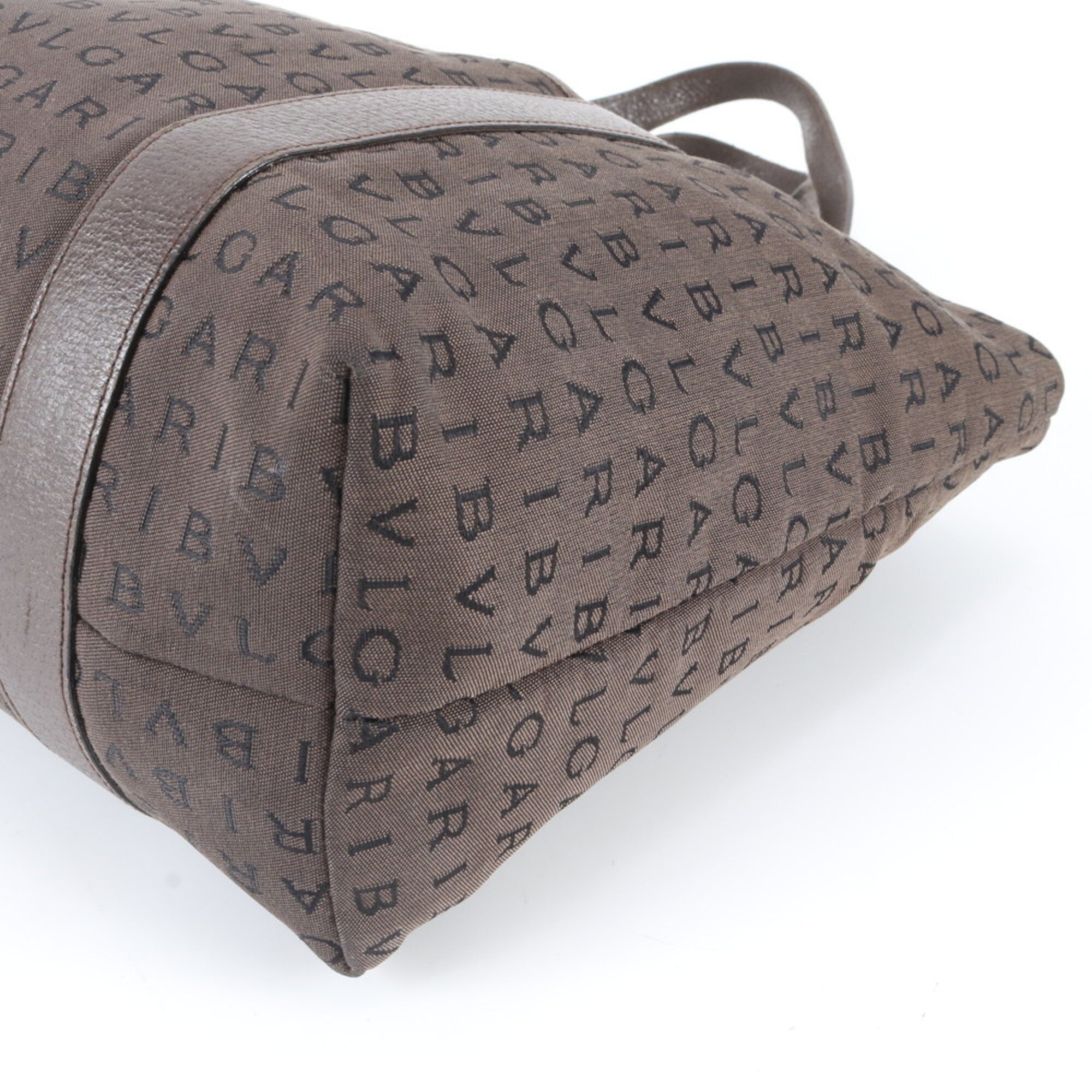 Bvlgari Brown Leather Canvas Shoulder Bag Tote Bag (Pre-Owned)