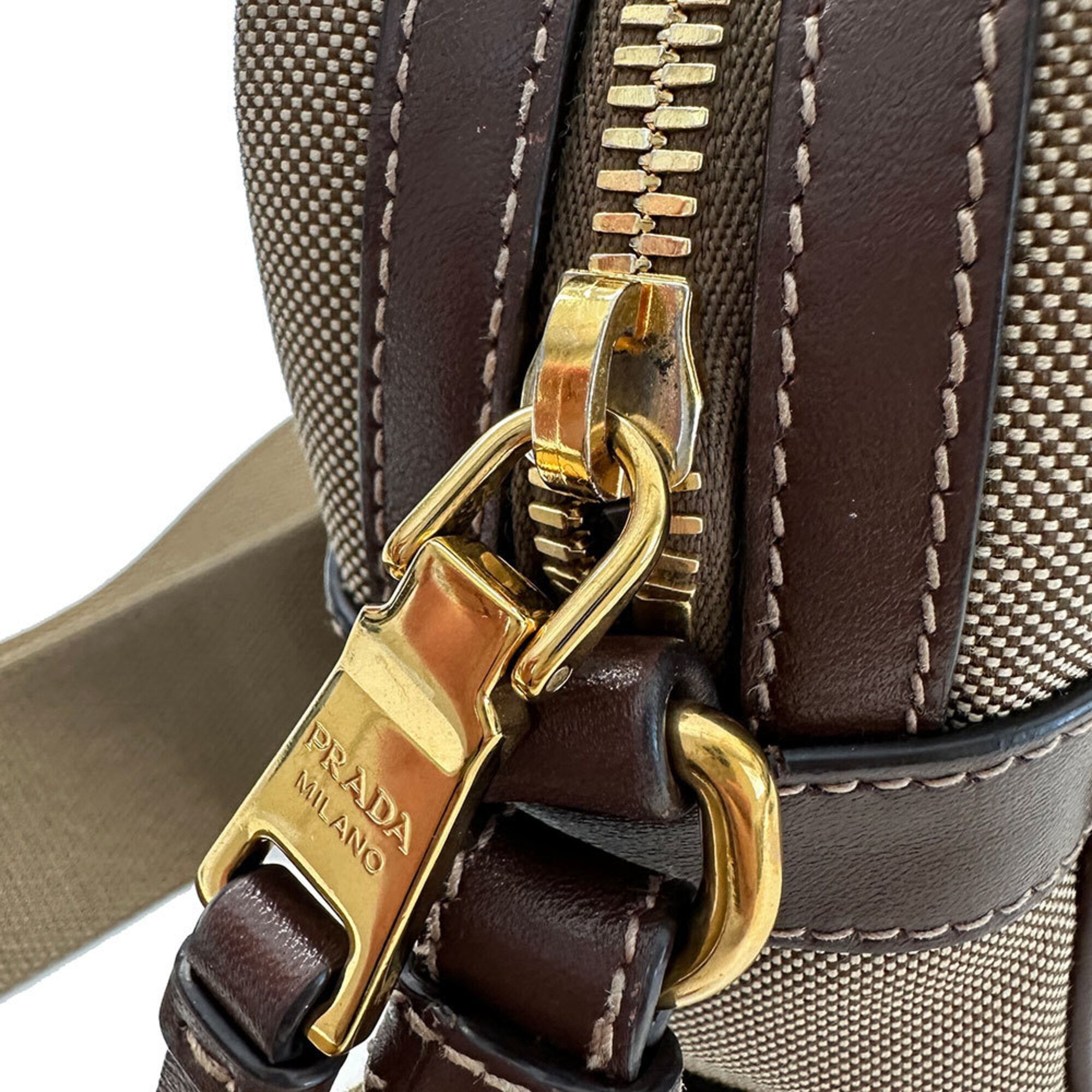 Prada Beige Brown Nylon Canvas Handbag Shoulder Bag (Pre-Owned)