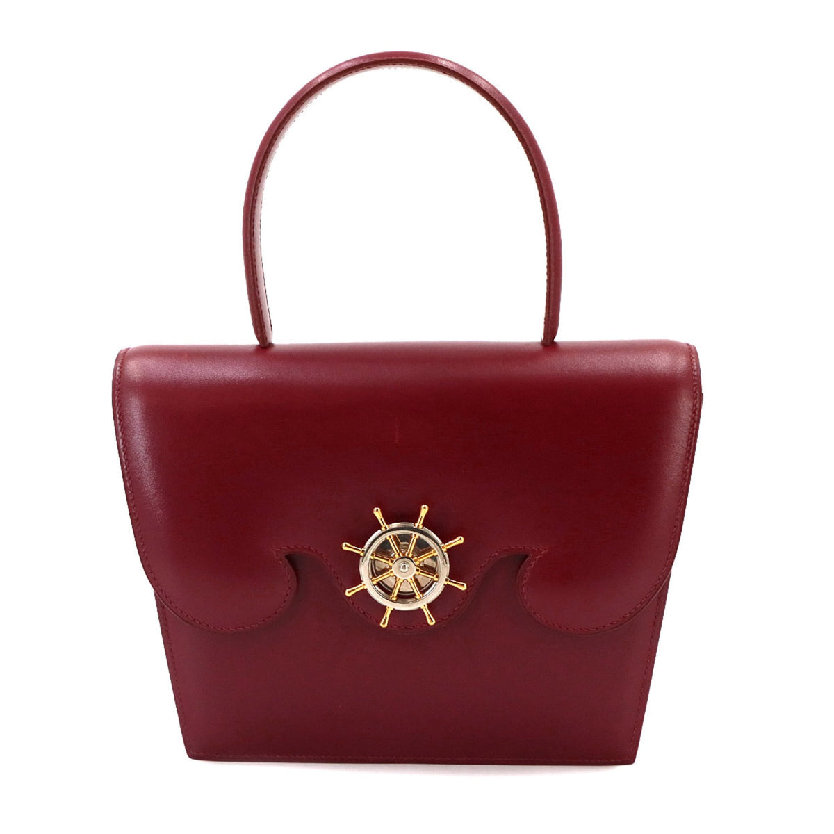Hermes Rouge H Box Calf Leather Handbag (Pre-Owned)