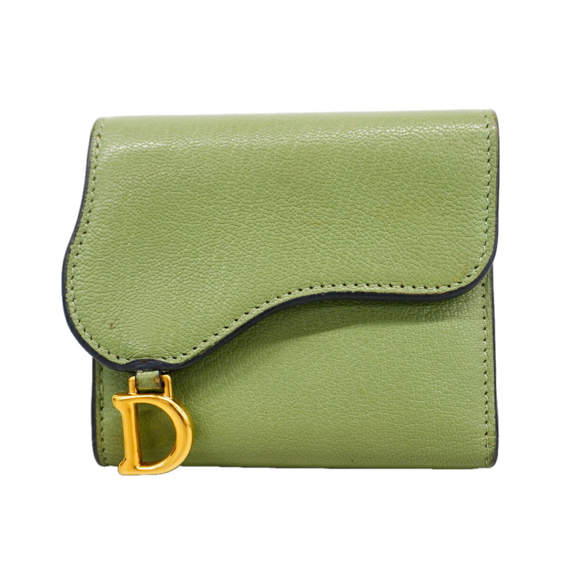 Christian Dior Moss Green Leather Wallet (Tri-Fold) (Pre-Owned)