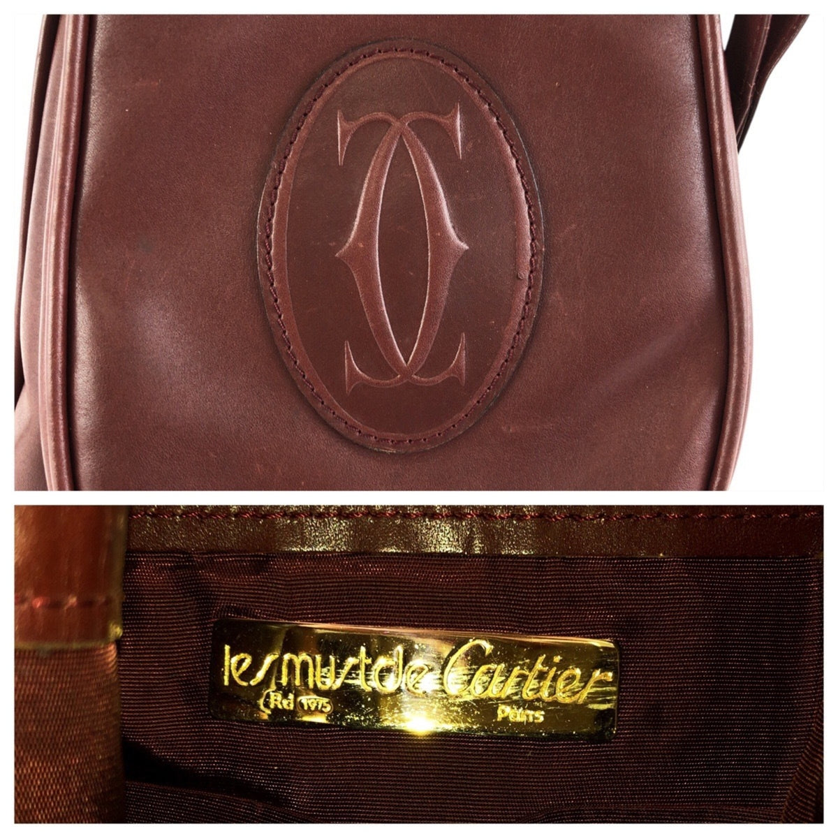 Cartier Bordeaux Wine Red Leather Pochette Shoulder Bag (Pre-Owned)