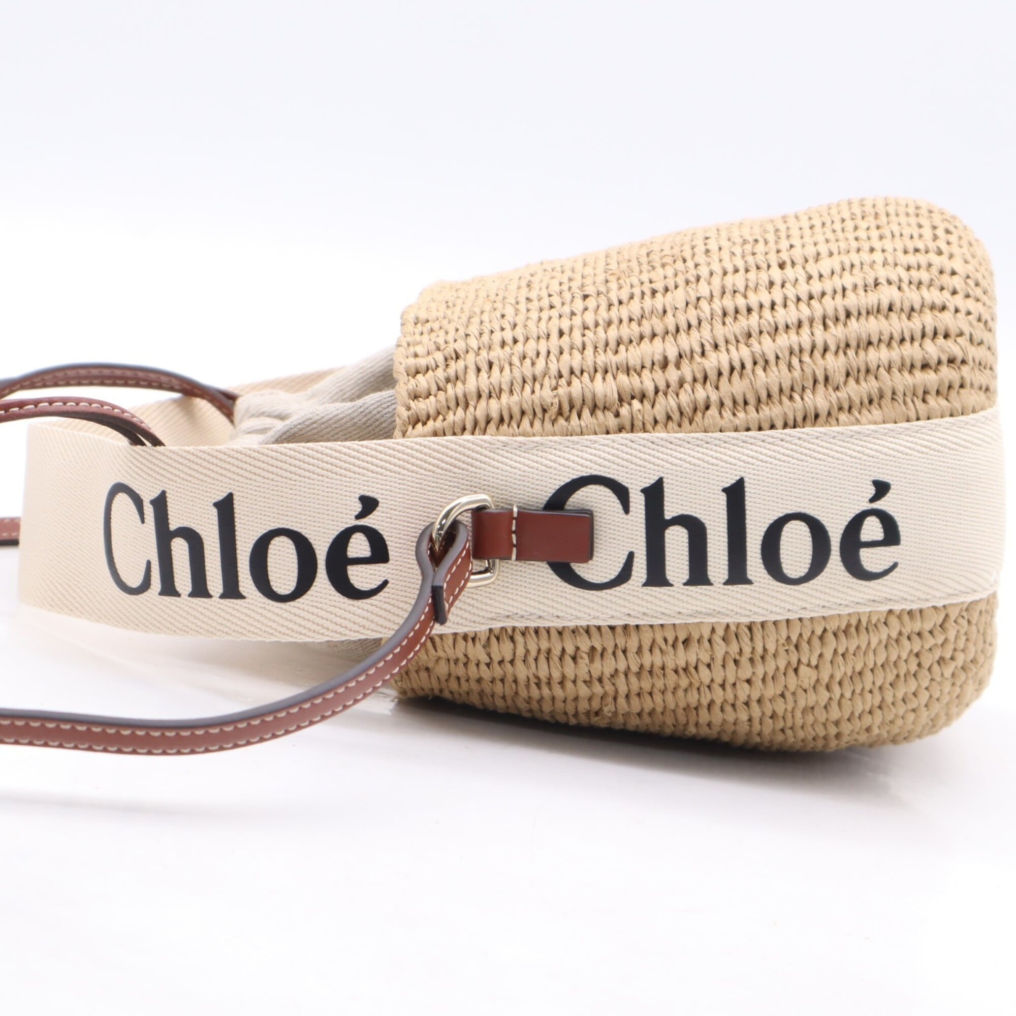 Chloé Beige Brown Raffia Linen Basket Shoulder Bag (Pre-Owned)