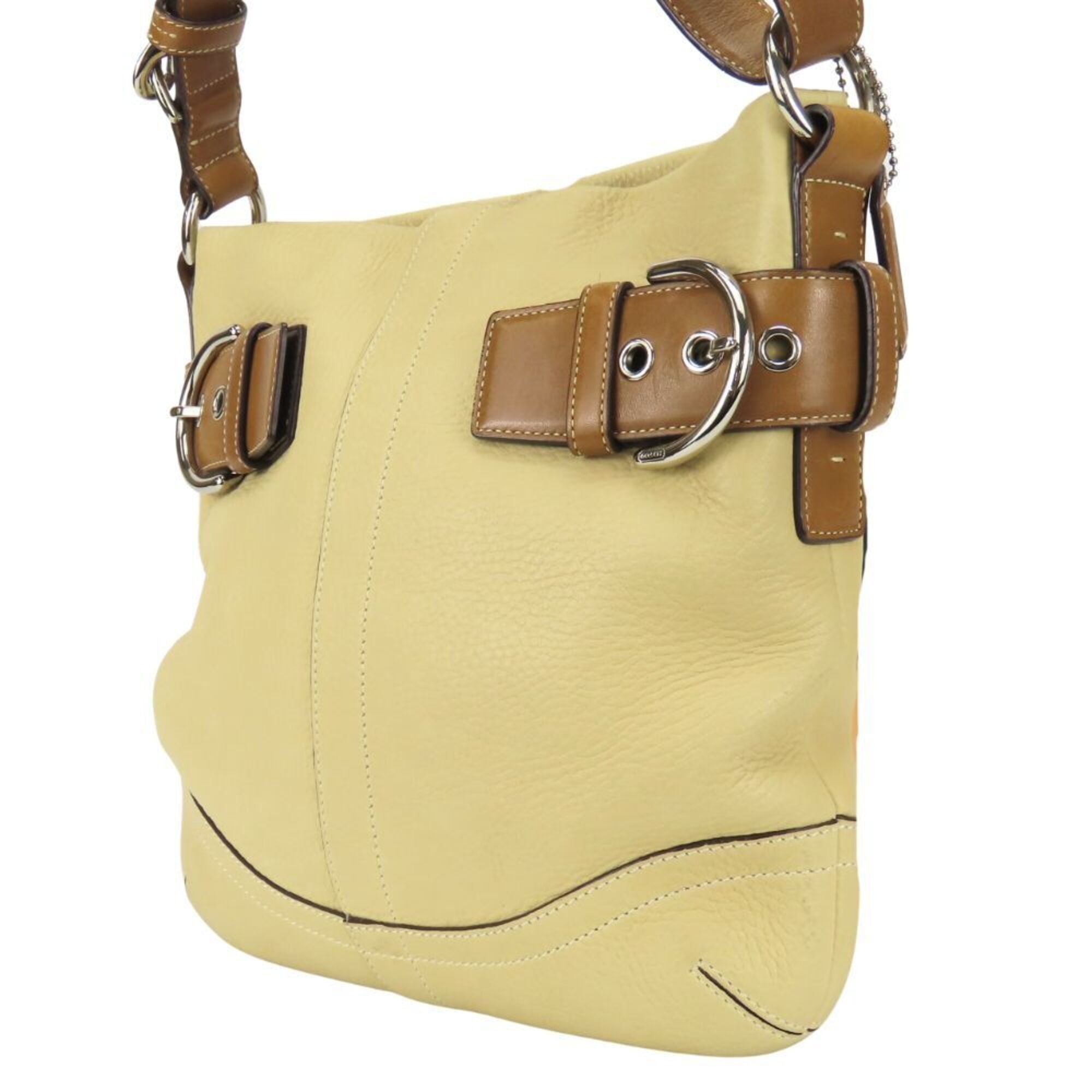 Coach Beige Brown Leather Shoulder Bag (Pre-Owned)