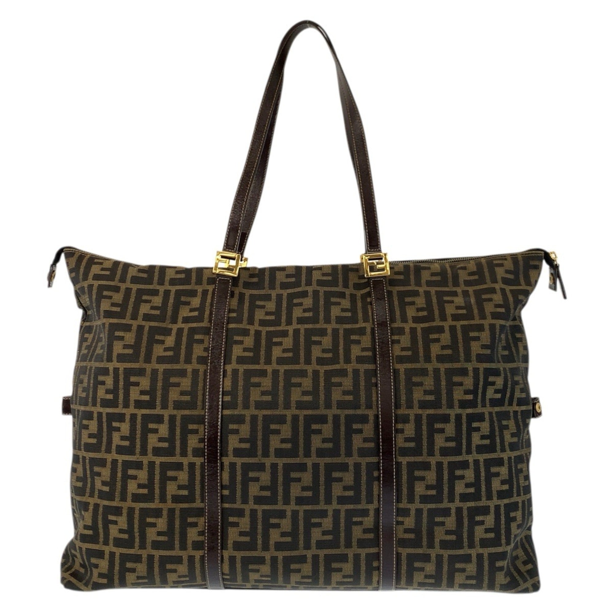 Fendi Anna Brown Canvas Leather Shoulder Bag Tote Bag (Pre-Owned)