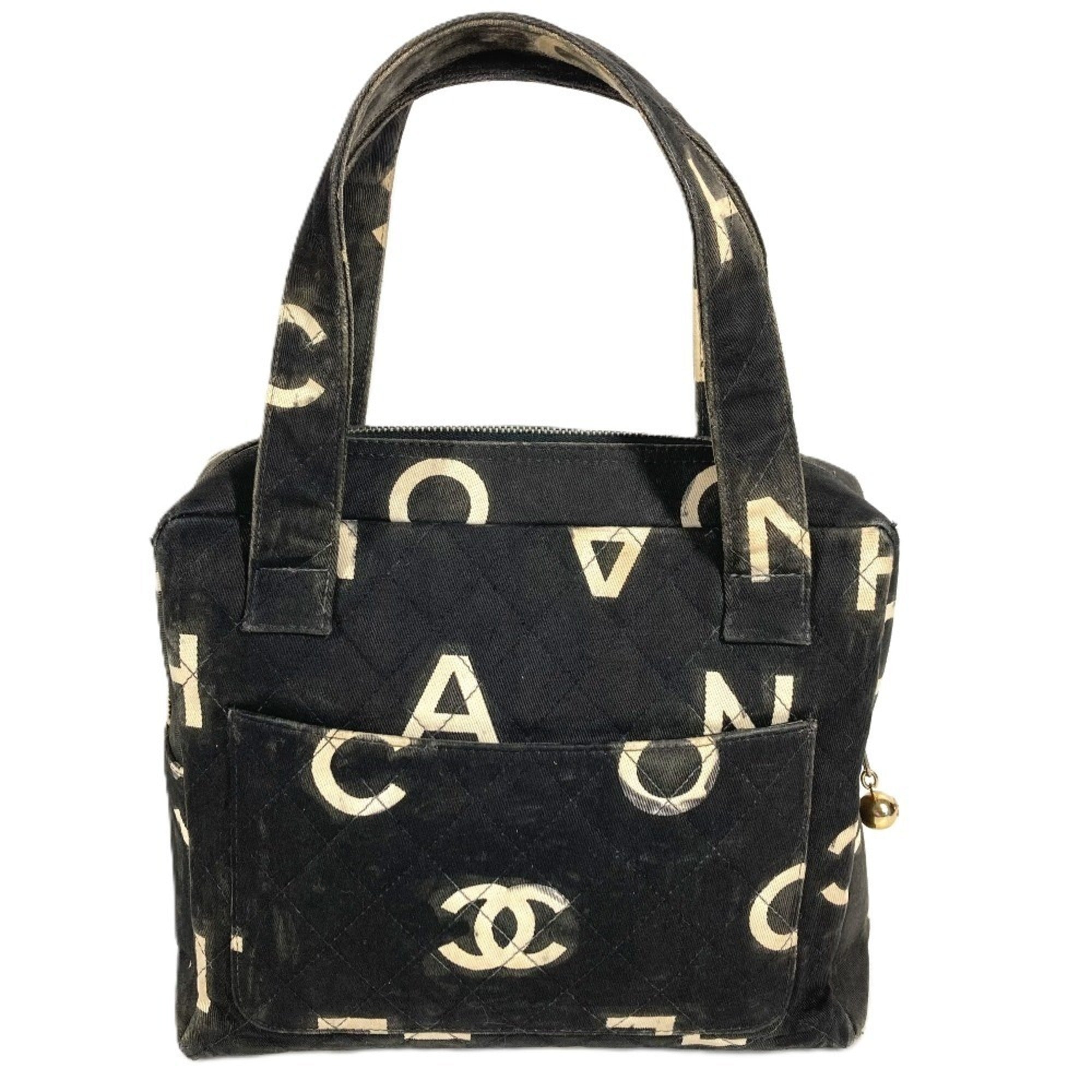Chanel Black White Canvas Handbag Tote Bag (Pre-Owned)