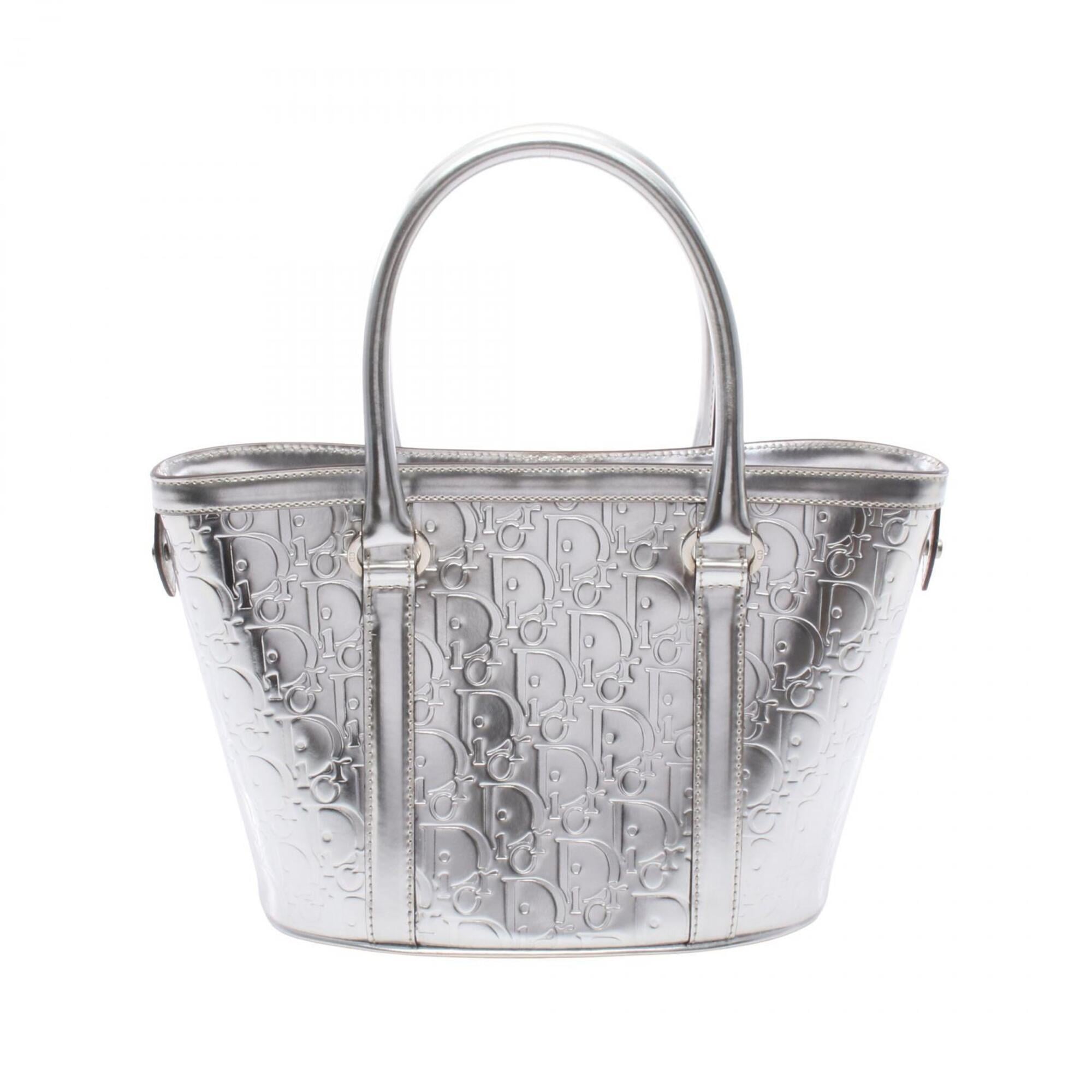 Christian Dior Silver Leather Handbag Tote Bag (Pre-Owned)