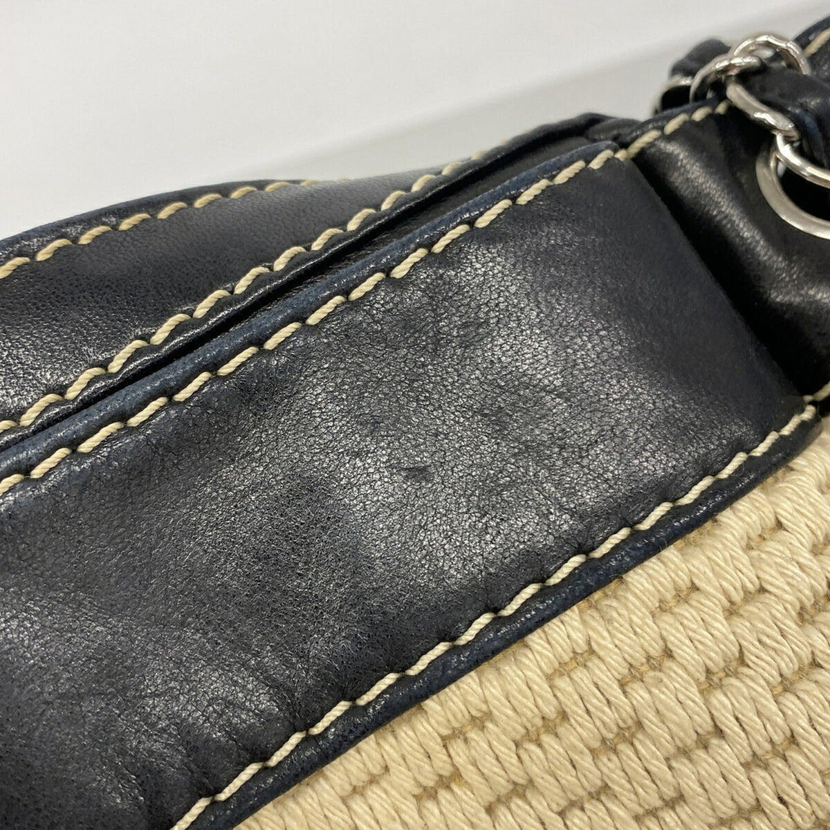 Chanel Beige Black Canvas Shoulder Bag (Pre-Owned)