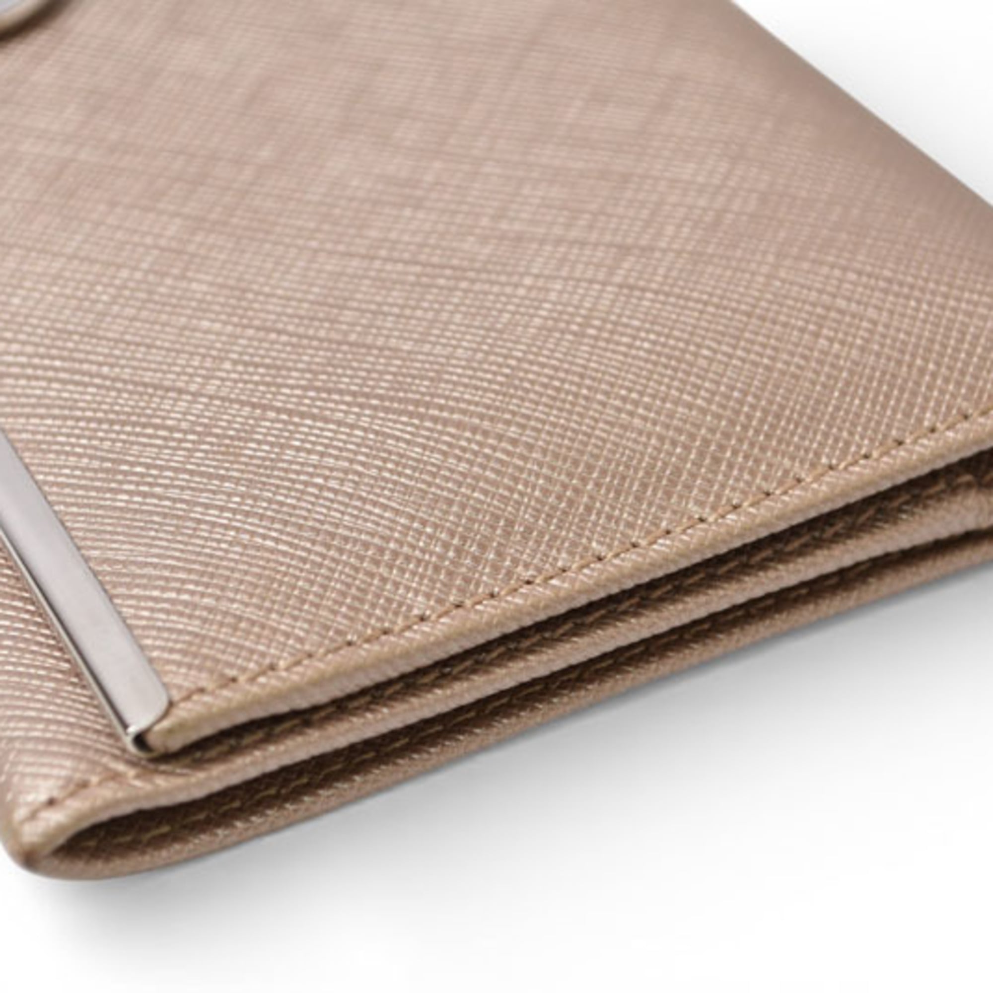 Salvatore Ferragamo Gancini Metallic Beige Leather Long Wallet (Bi-Fold) (Pre-Owned)