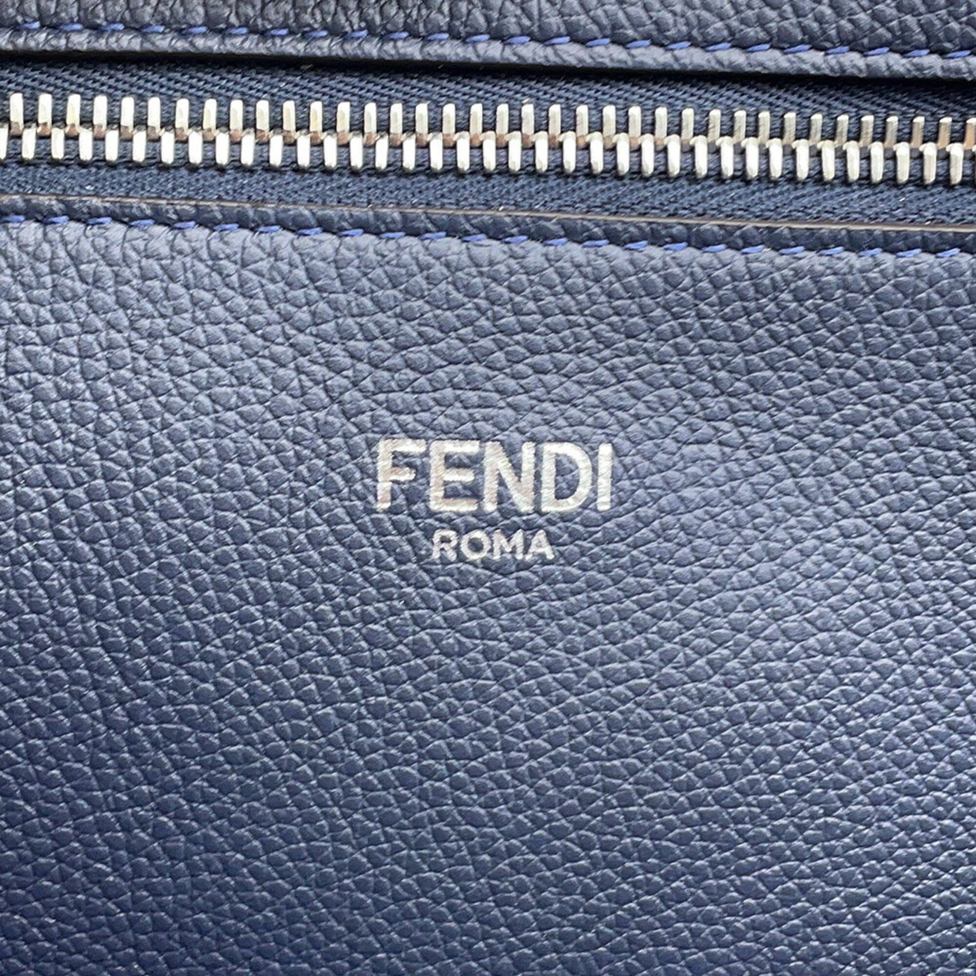 Fendi Blue Navy Canvas Leather Handbag Tote Bag (Pre-Owned)