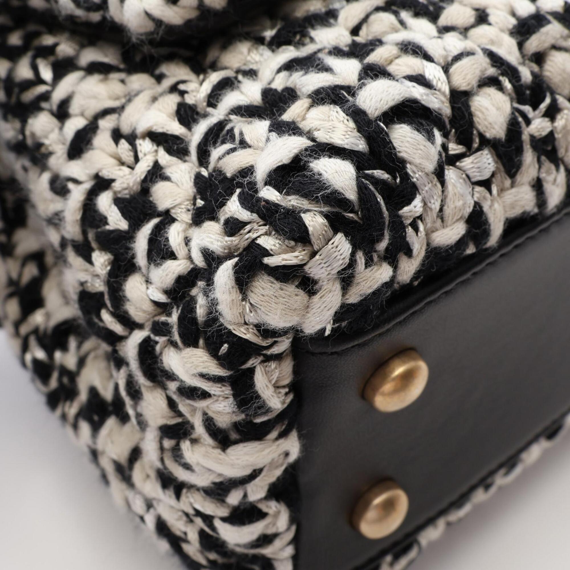 Chanel Black White Fabric Leather Handbag (Pre-Owned)