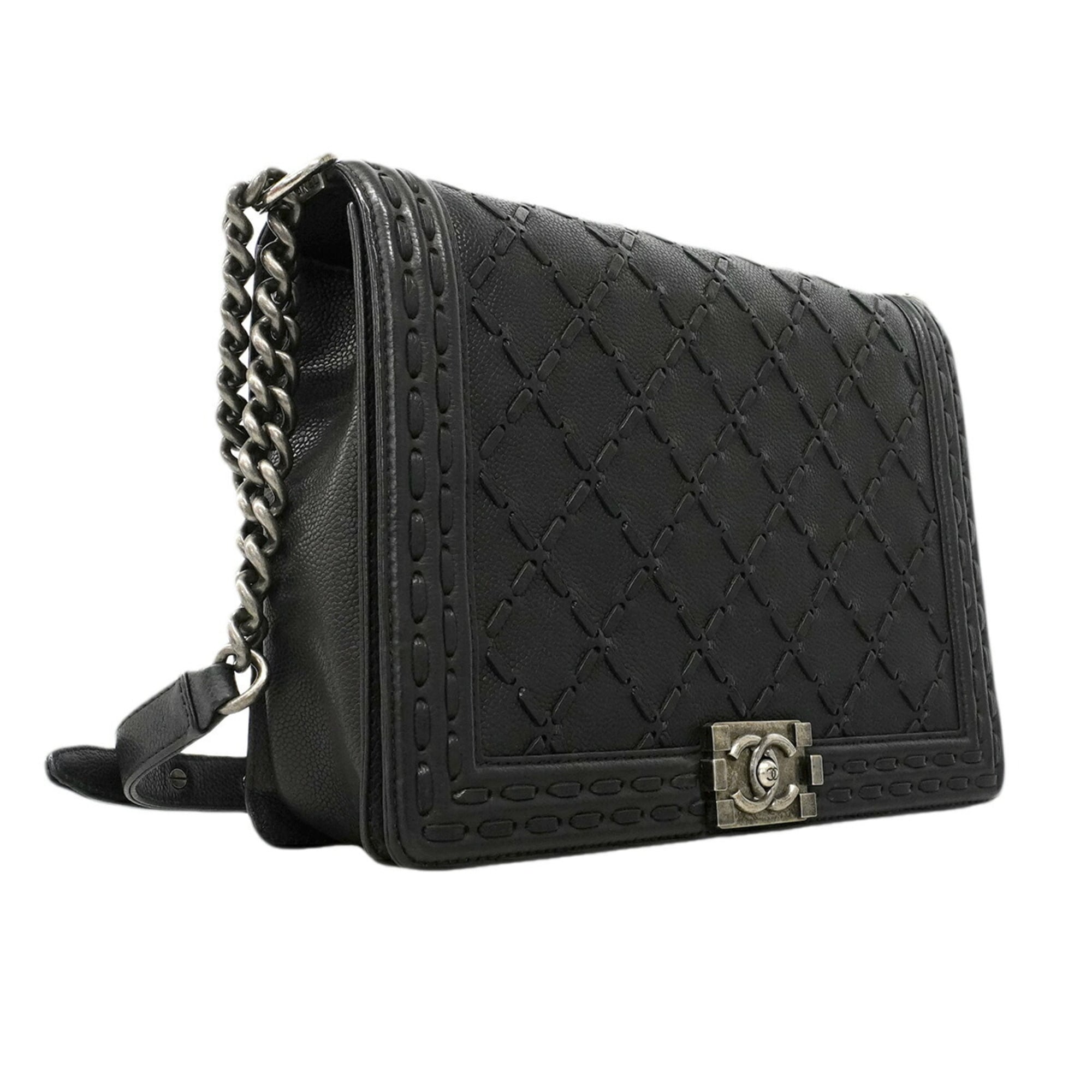 Chanel Black Grained Calfskin Shoulder Bag (Pre-Owned)