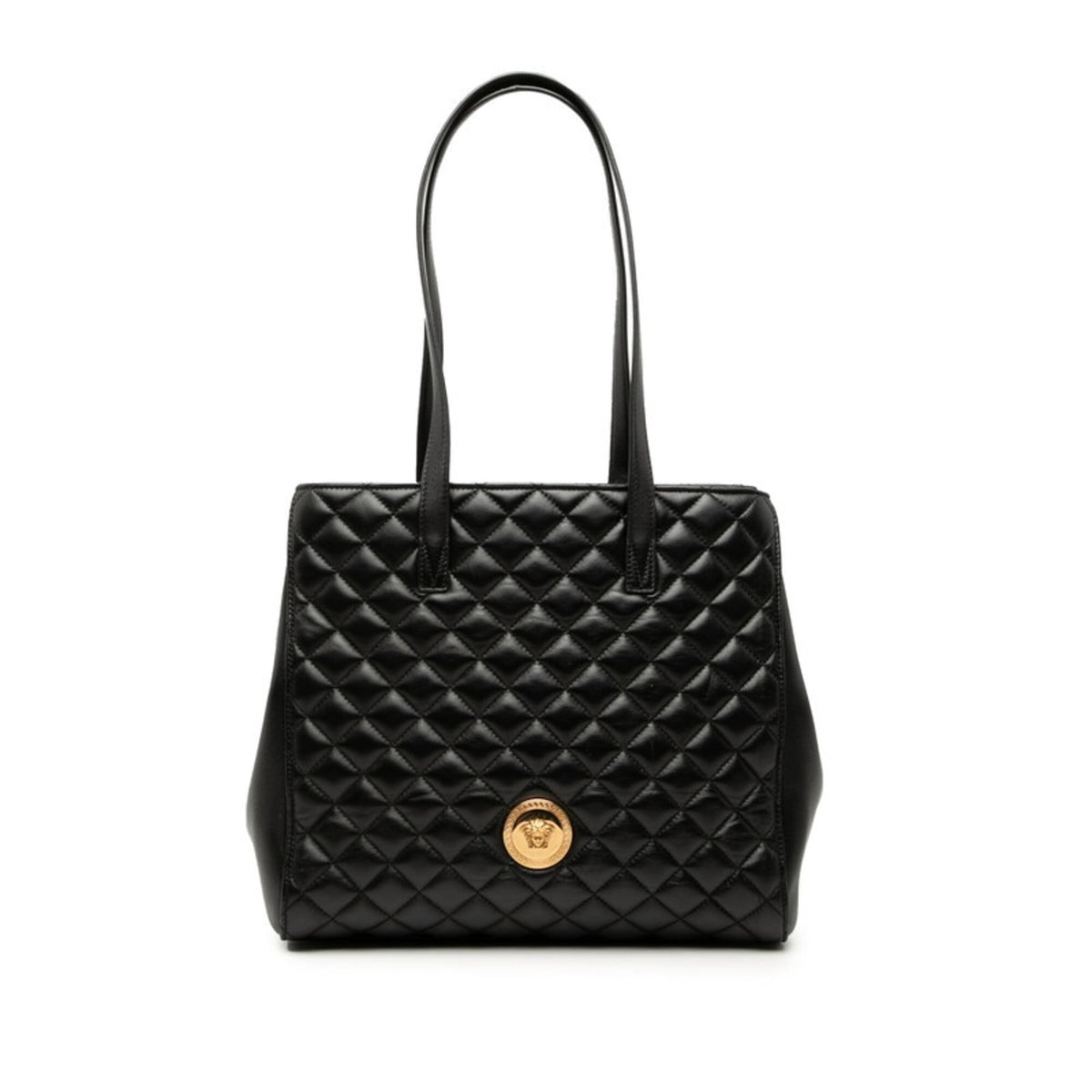 Versace Black Leather Pouch Tote Bag (Pre-Owned)