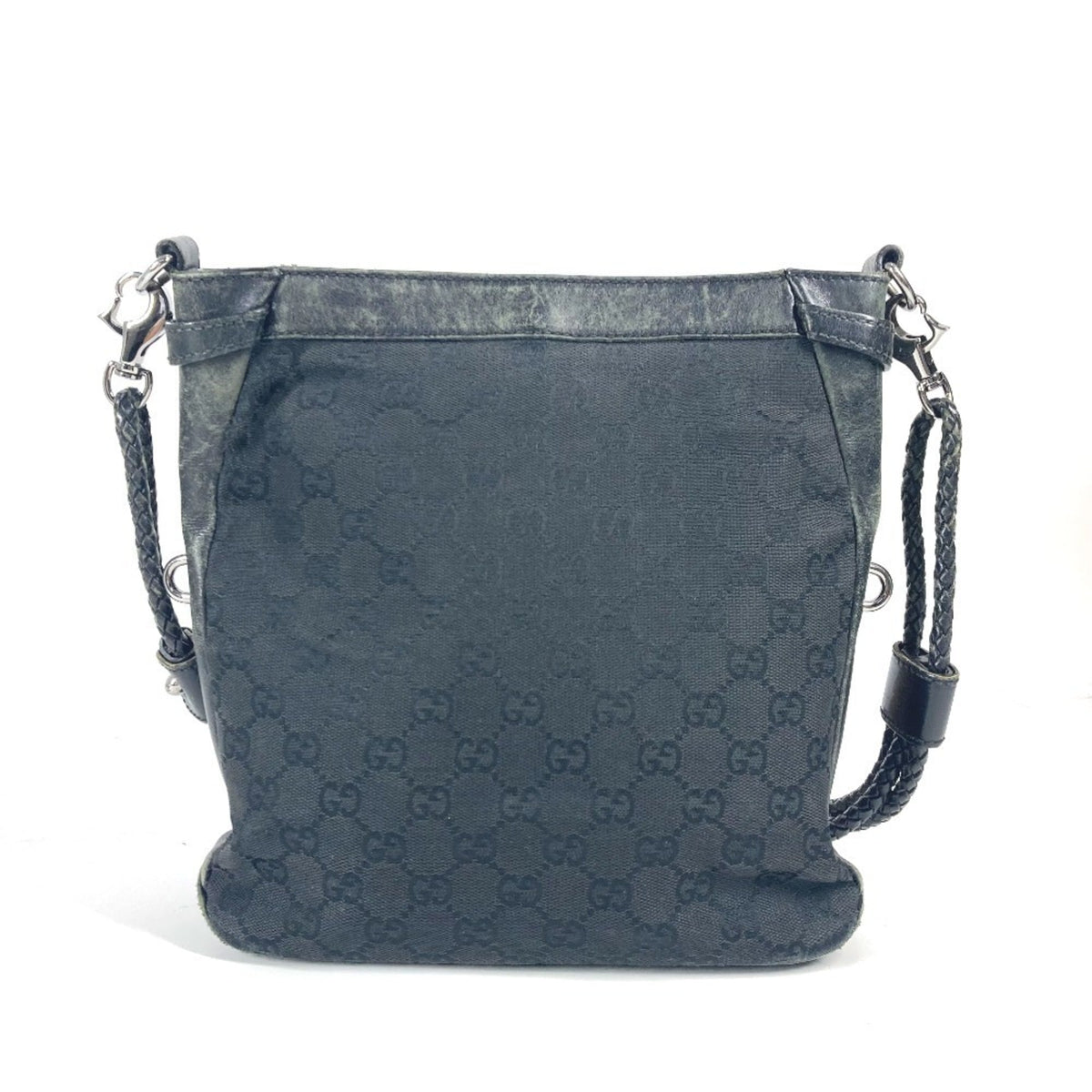 Gucci Black Gg Canvas Leather Shoulder Bag (Pre-Owned)