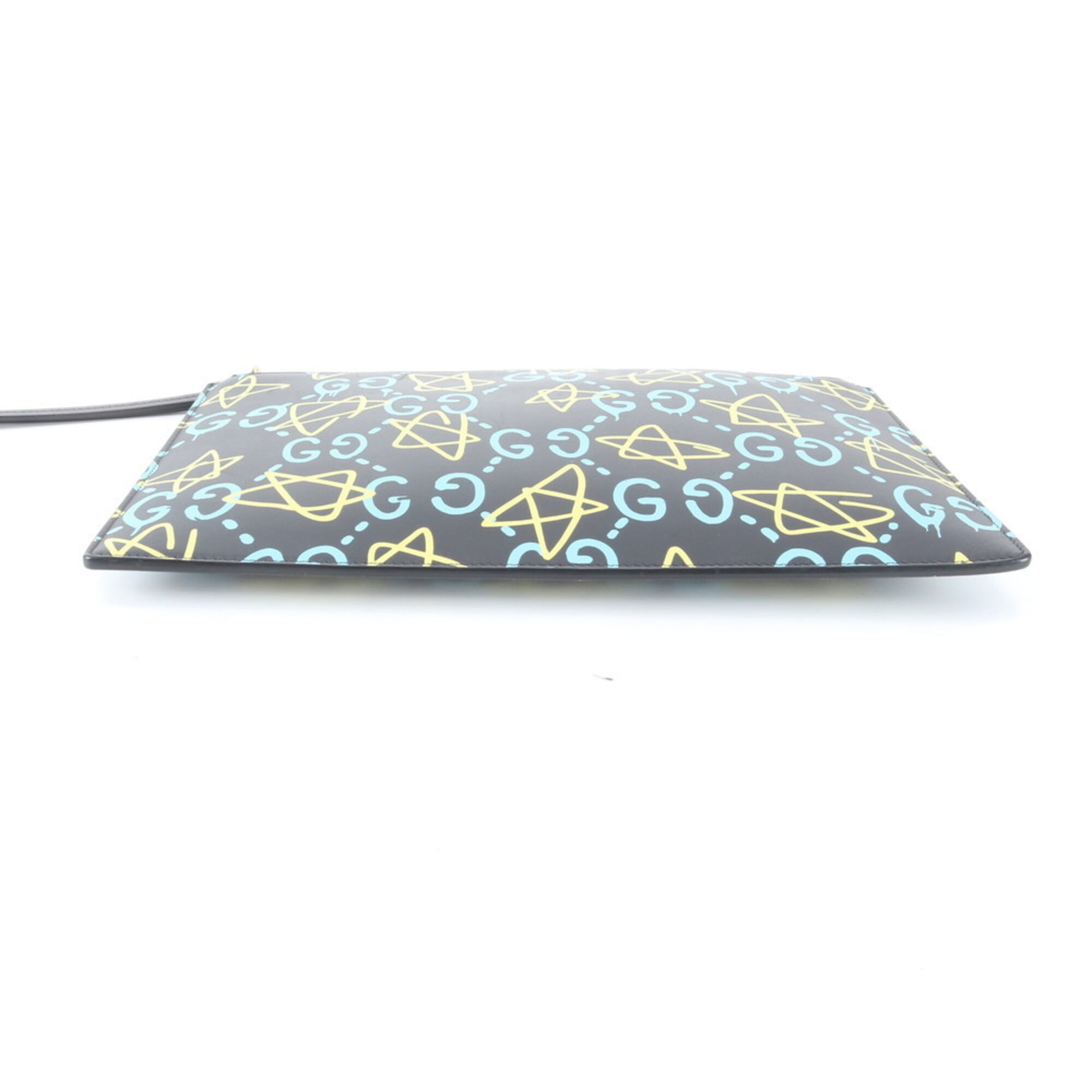 Gucci Black Blue Yellow Leather Clutch Bag Pouch (Pre-Owned)