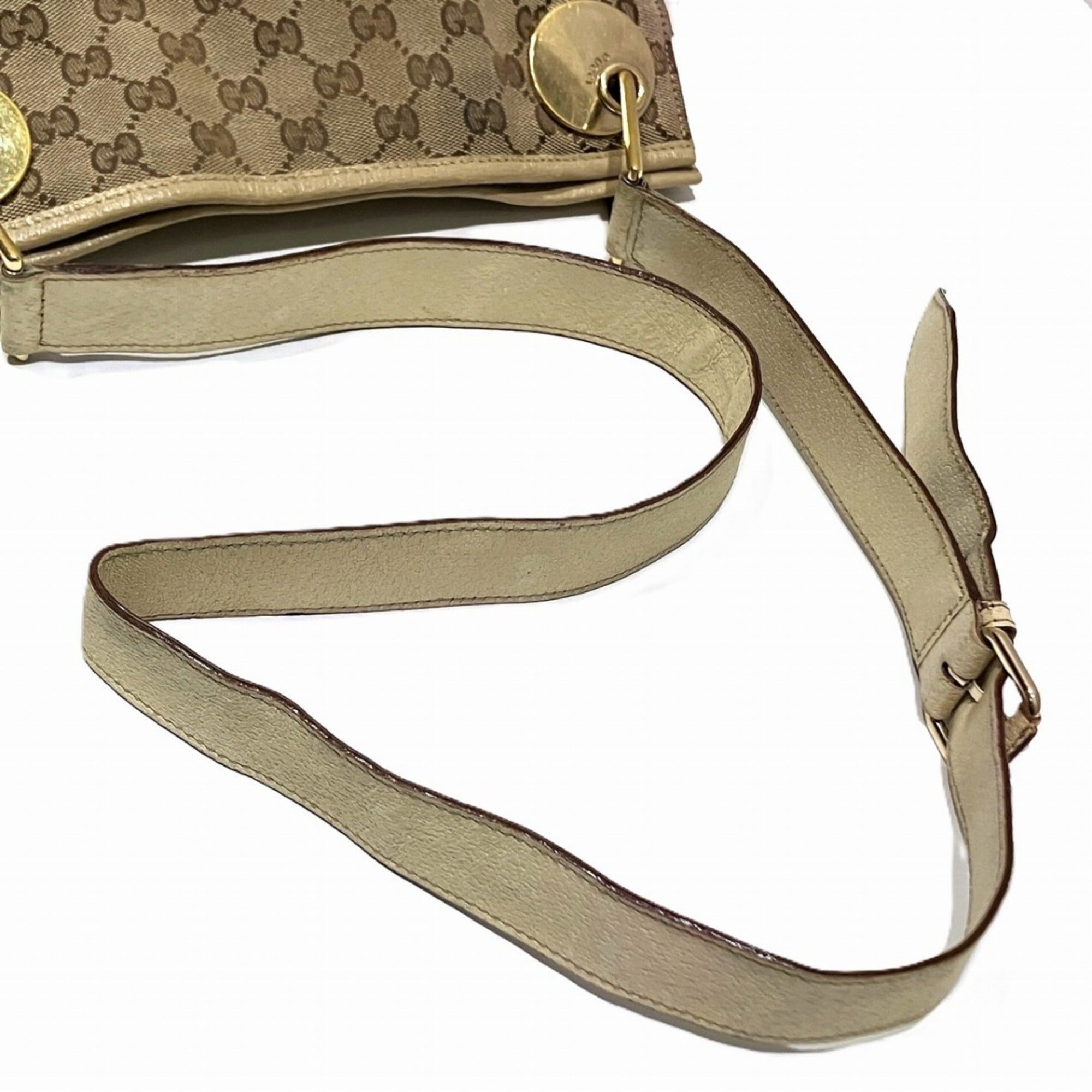 Gucci Beige Canvas Leather Shoulder Bag (Pre-Owned)