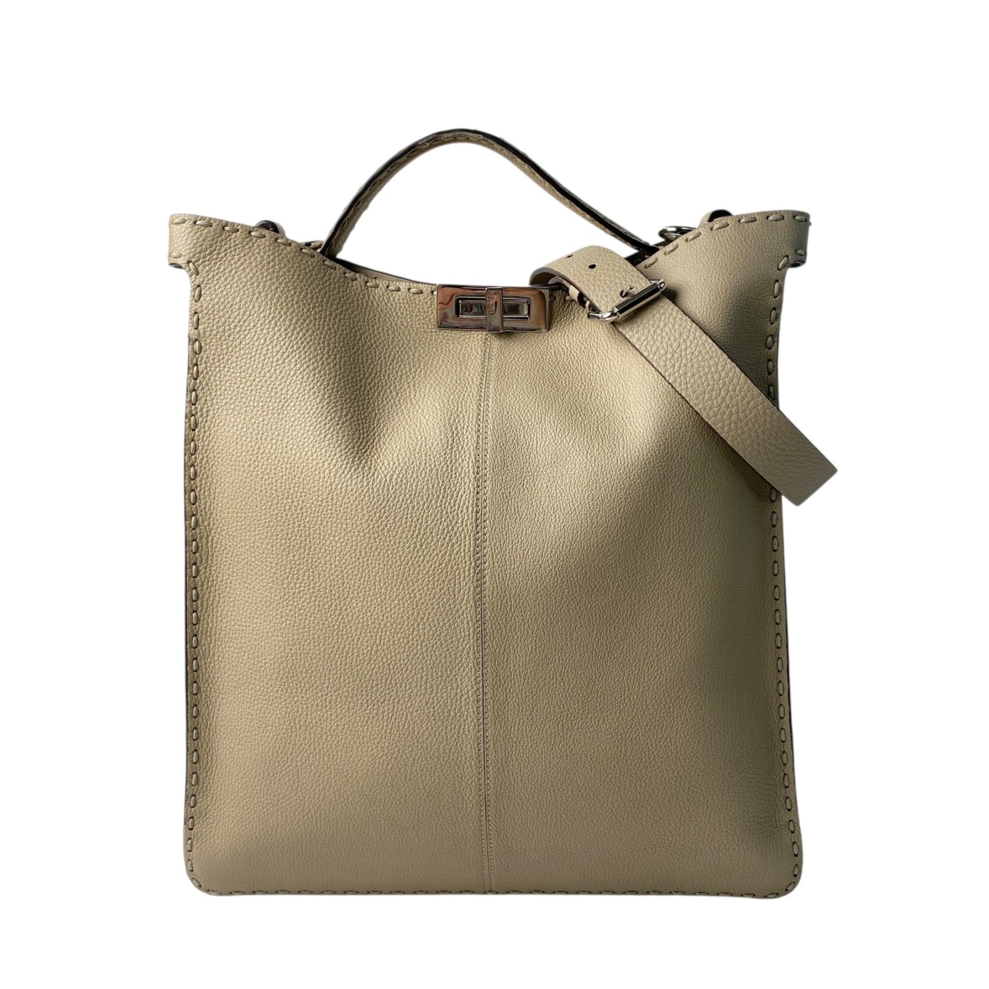 Fendi Beige Leather Shoulder Bag Tote Bag (Pre-Owned)