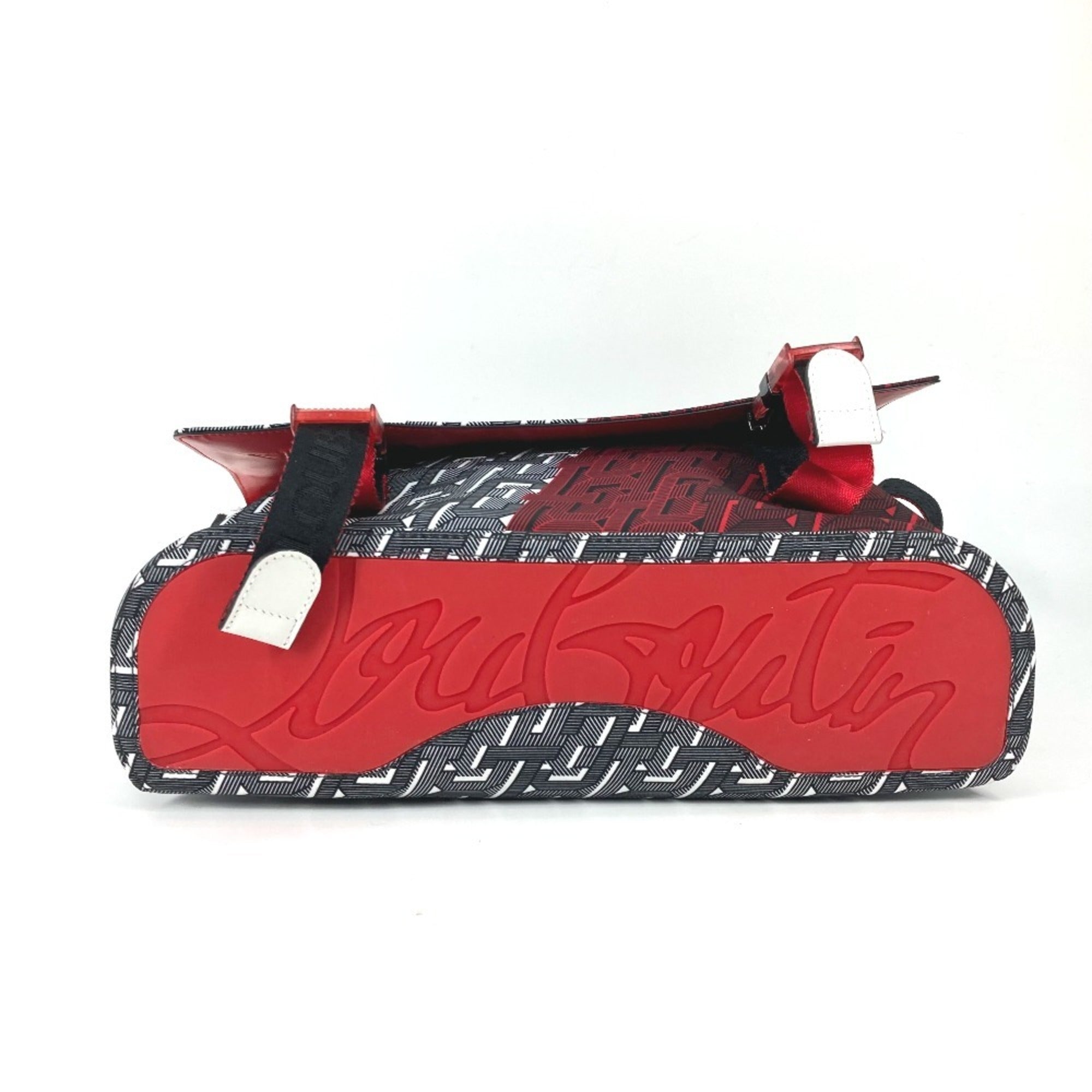 Christian Louboutin Black Red Color White Nylon Handbag Messenger Bag Shoulder Bag (Pre-Owned)