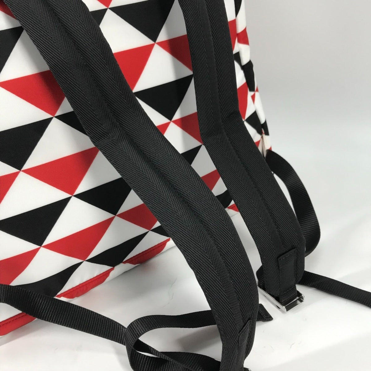 Prada Black Red Color White Nylon Backpack (Pre-Owned)