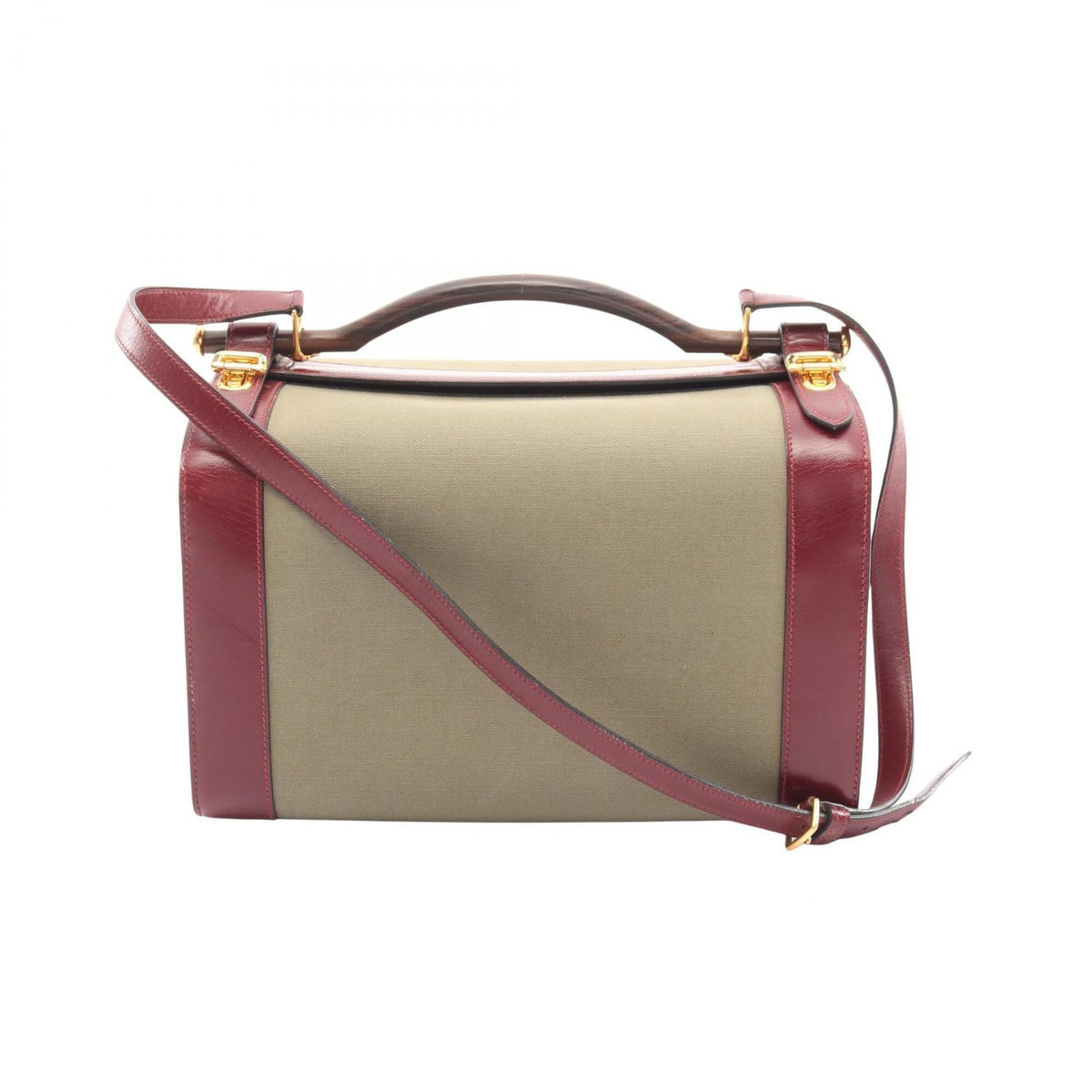 Hermes Beige Bordeaux Rouge H Toile Officier Handbag Shoulder Bag (Pre-Owned)