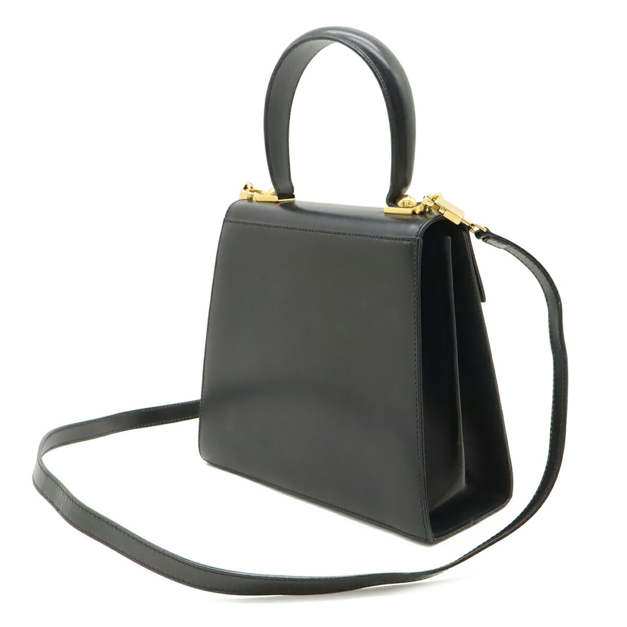 Salvatore Ferragamo Gancini Black Leather Handbag Shoulder Bag (Pre-Owned)