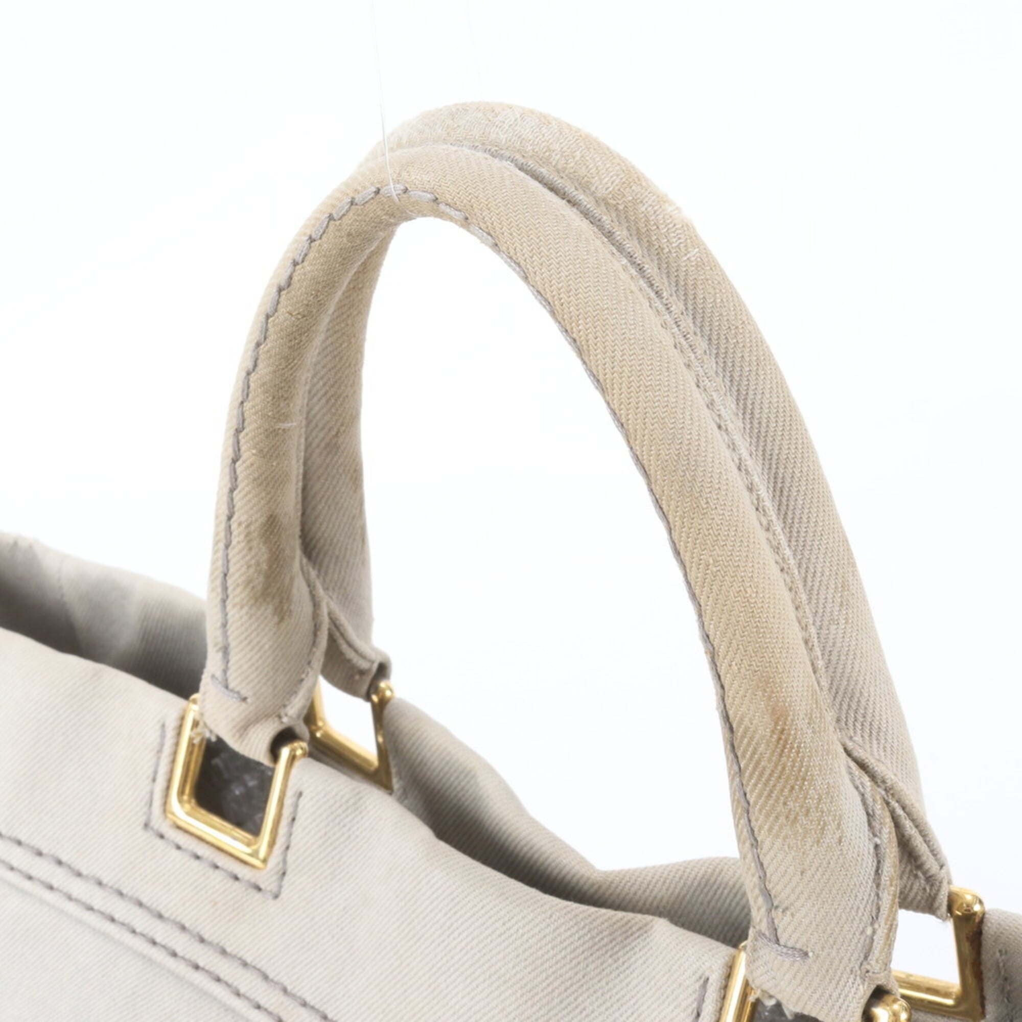 Prada Grayish Leather Canvas Shoulder Bag (Pre-Owned)