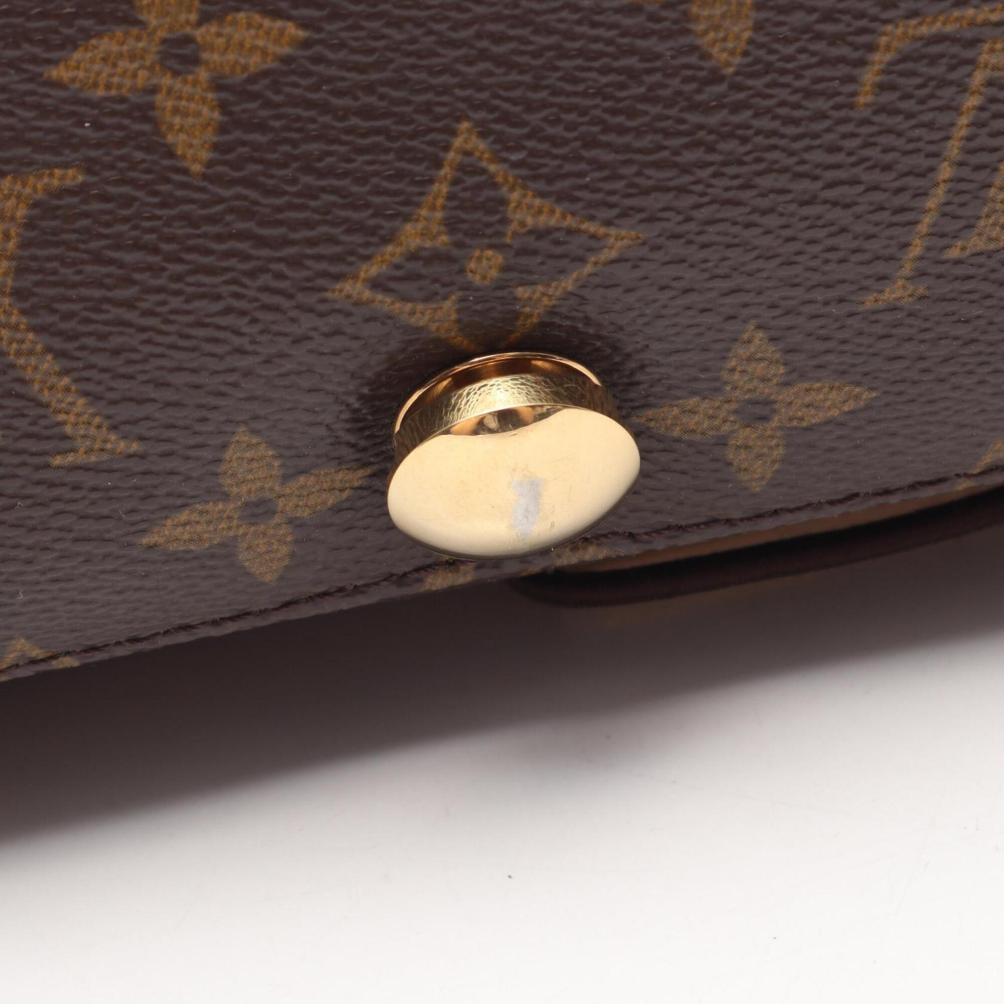 Louis Vuitton Brown Leather Coated Canvas Handbag Shoulder Bag (Pre-Owned)