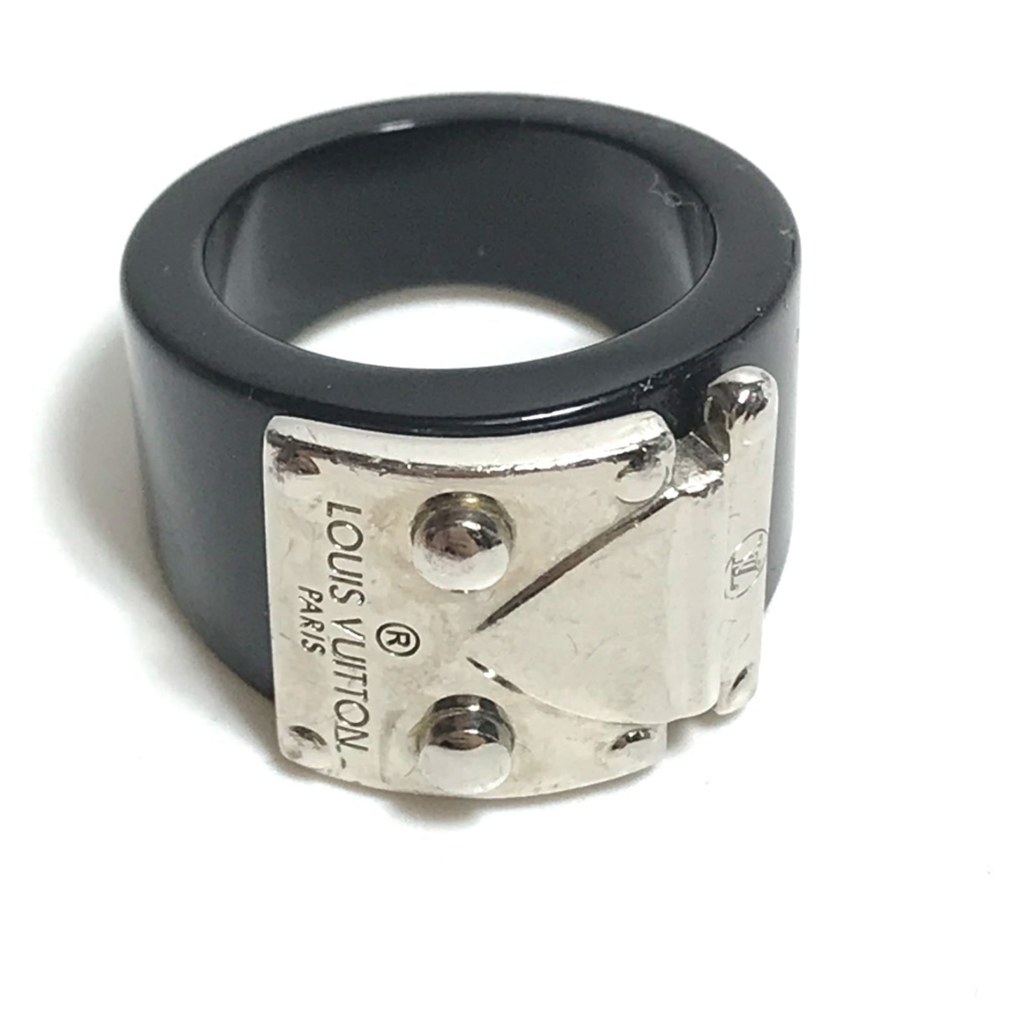 Louis Vuitton Silver Black Plastic Band Ring (Pre-Owned)