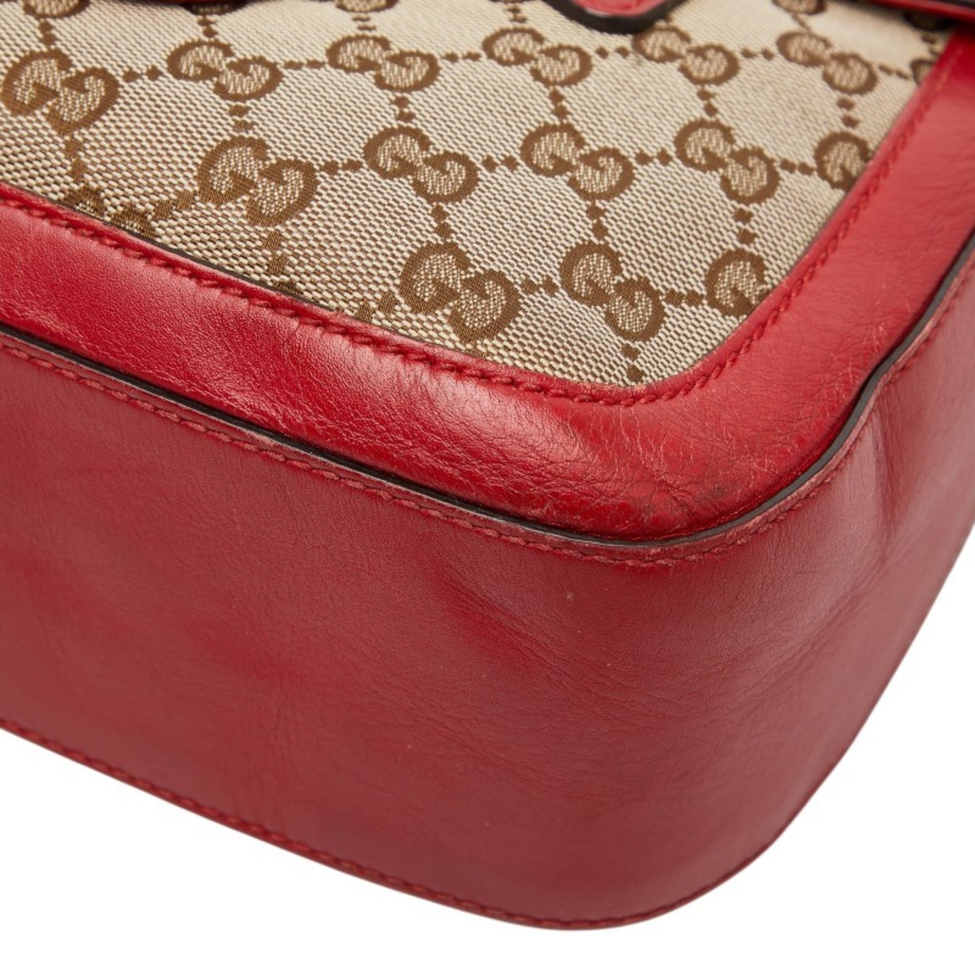 Gucci Beige Red Color Canvas Leather Shoulder Bag (Pre-Owned)
