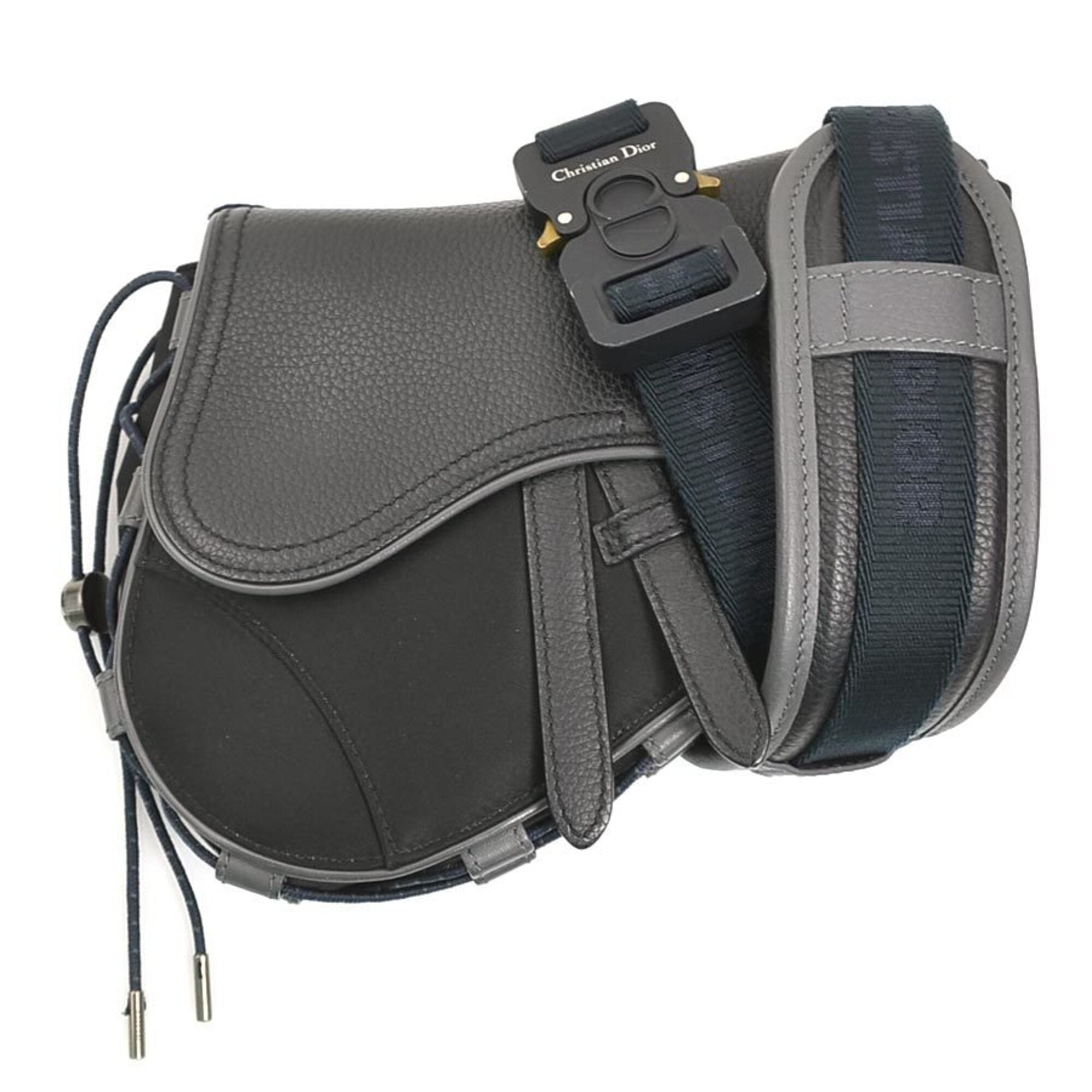Christian Dior Black Navy Leather Nylon Saddle Bag Shoulder Bag (Pre-Owned)