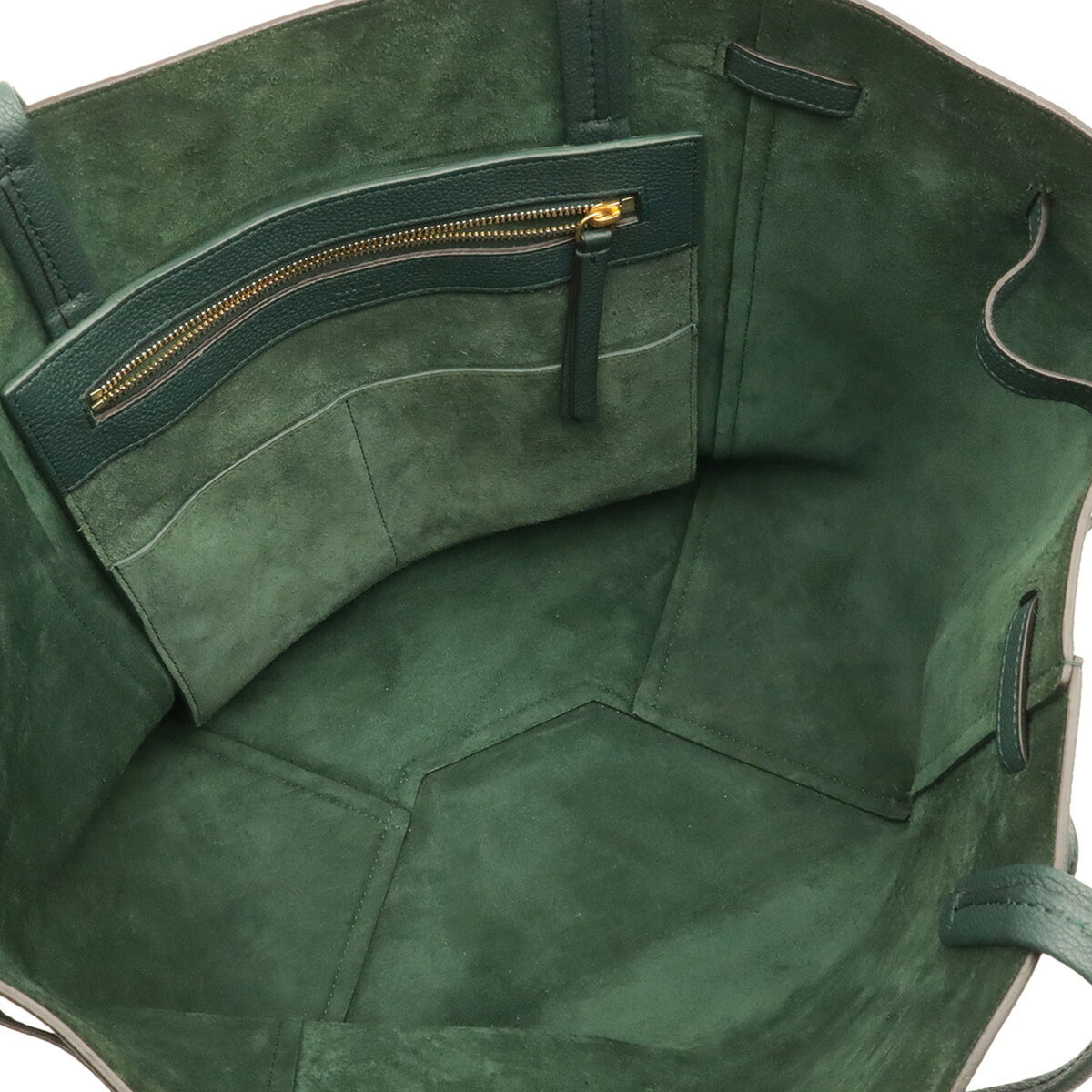 Celine Cabas Dark Green Leather Shoulder Bag Tote Bag (Pre-Owned)