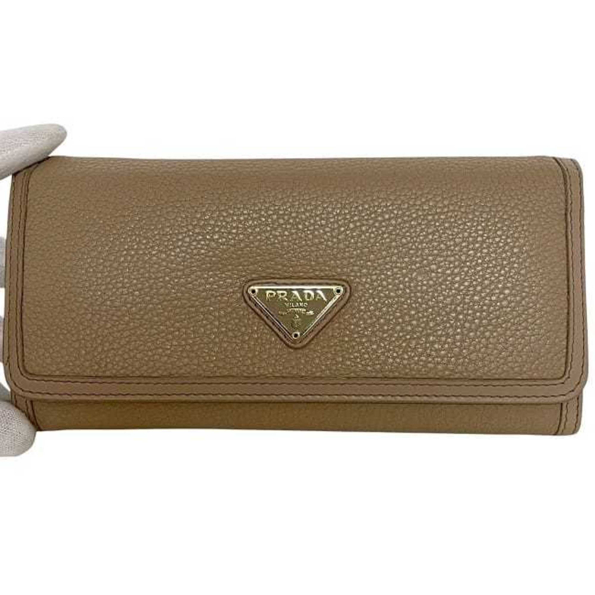 Prada Beige Leather Long Wallet (Bi-Fold) (Pre-Owned)