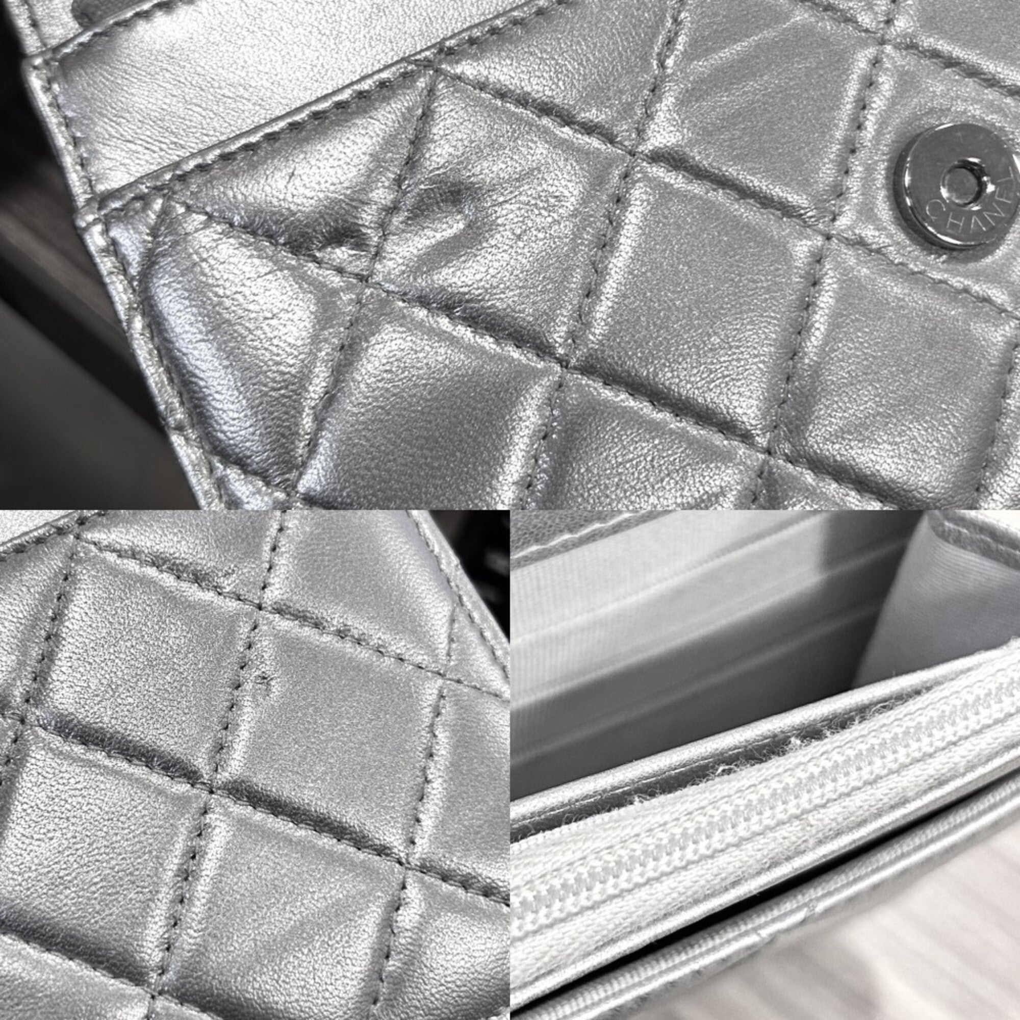 Chanel Matelasse Silver Leather Shoulder Bag (Pre-Owned)