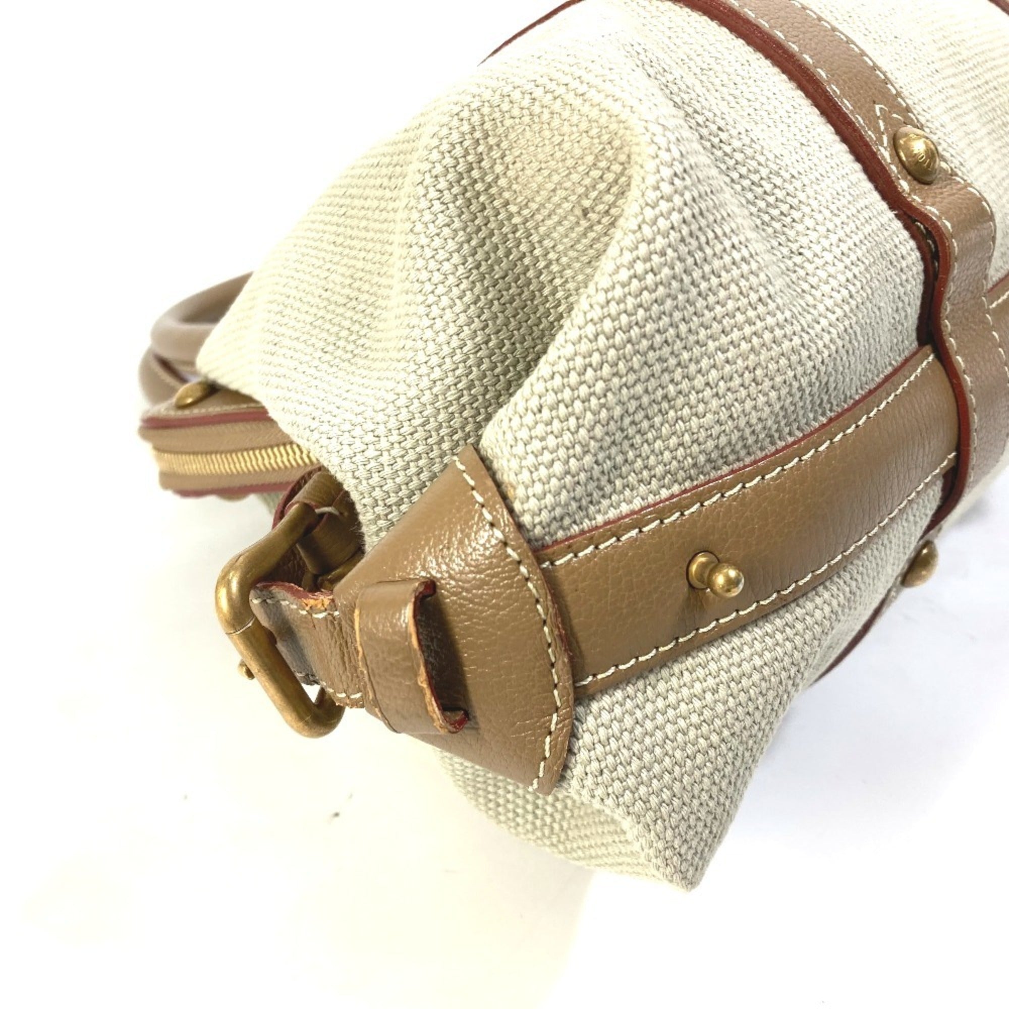 Louis Vuitton Beige Canvas Leather Handbag Shoulder Bag (Pre-Owned)