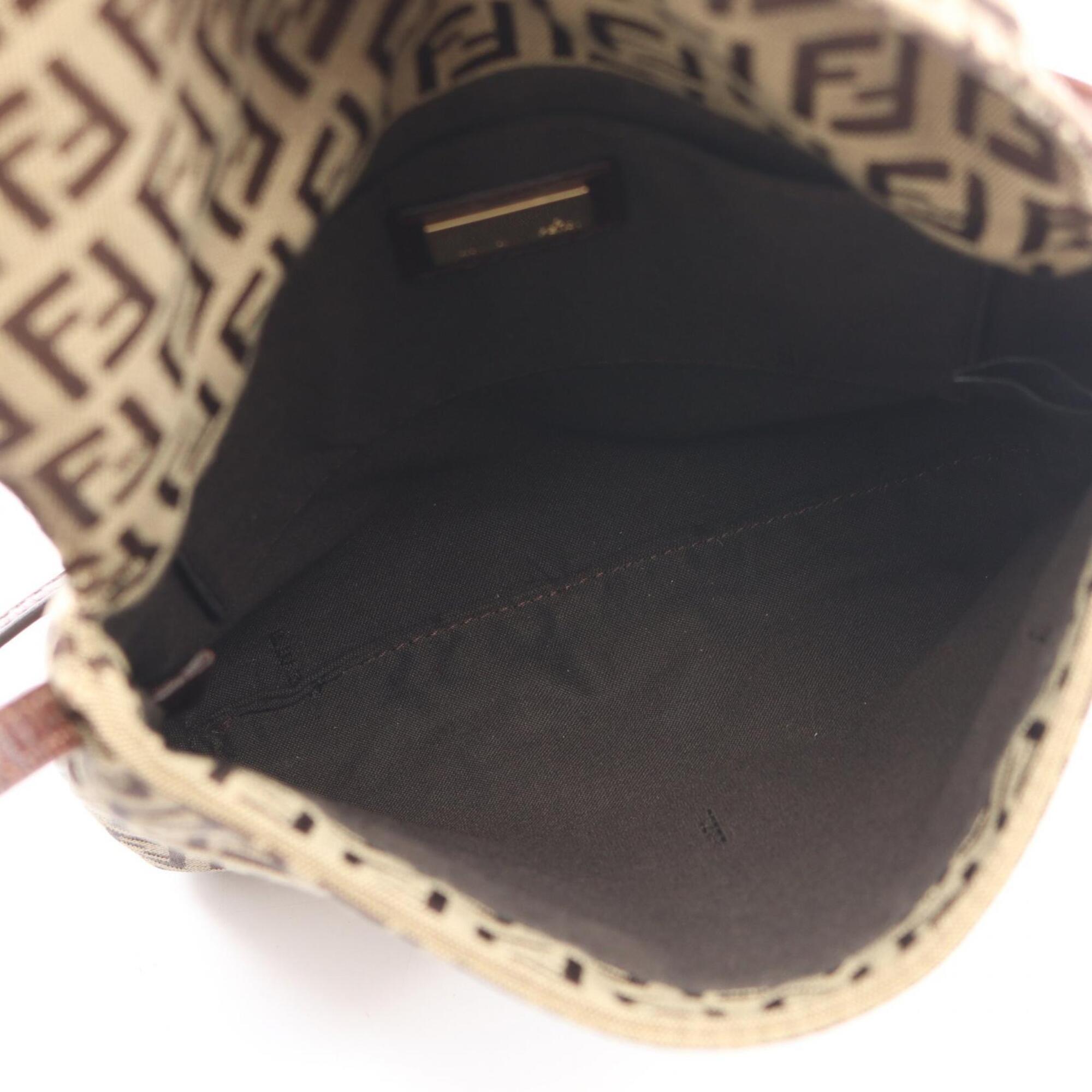 Fendi Beige Brown Canvas Leather Handbag Shoulder Bag (Pre-Owned)